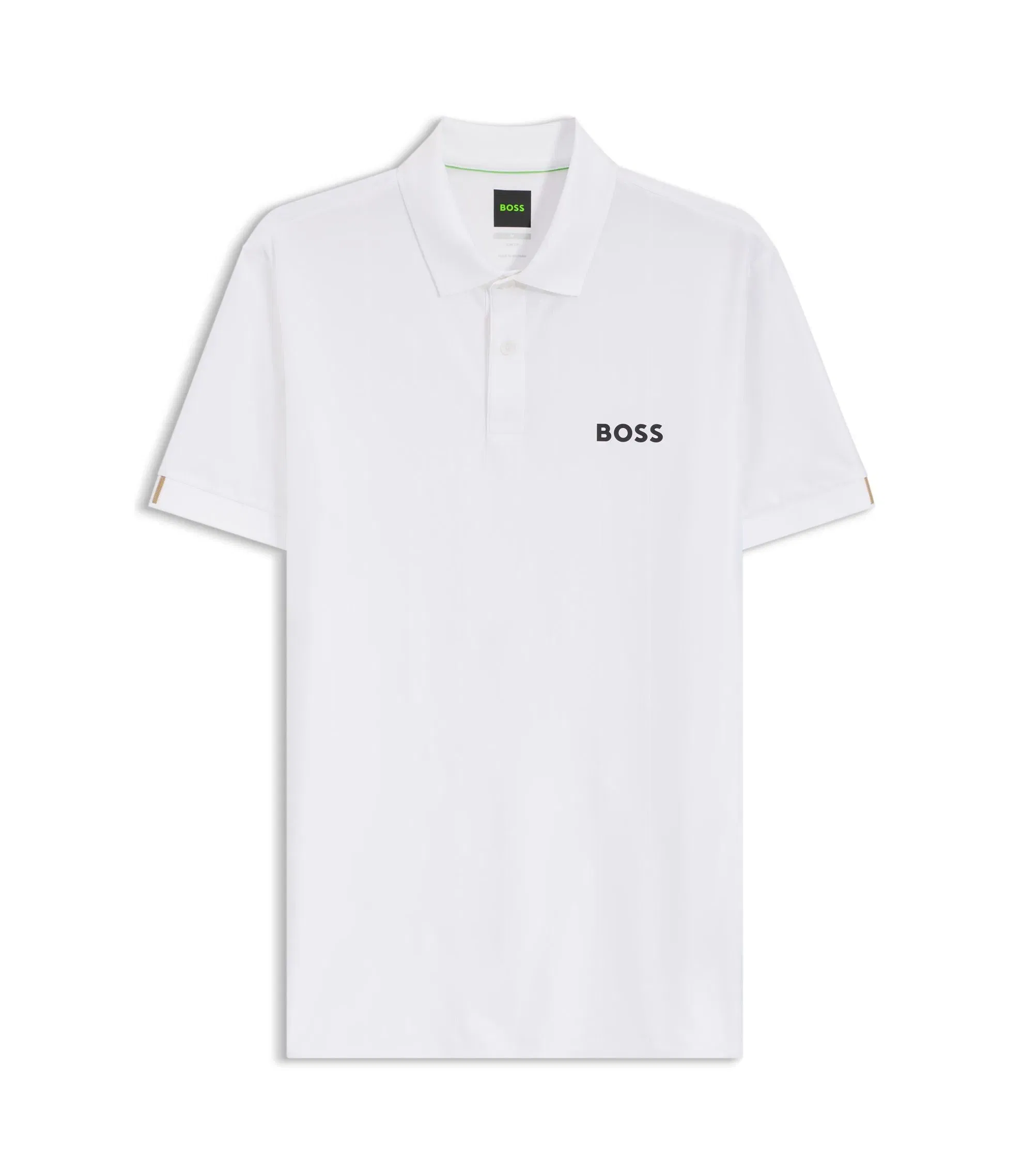 Boss Active Stripe Jersey Slim Fit Polo Shirt With Four Way Stretch White