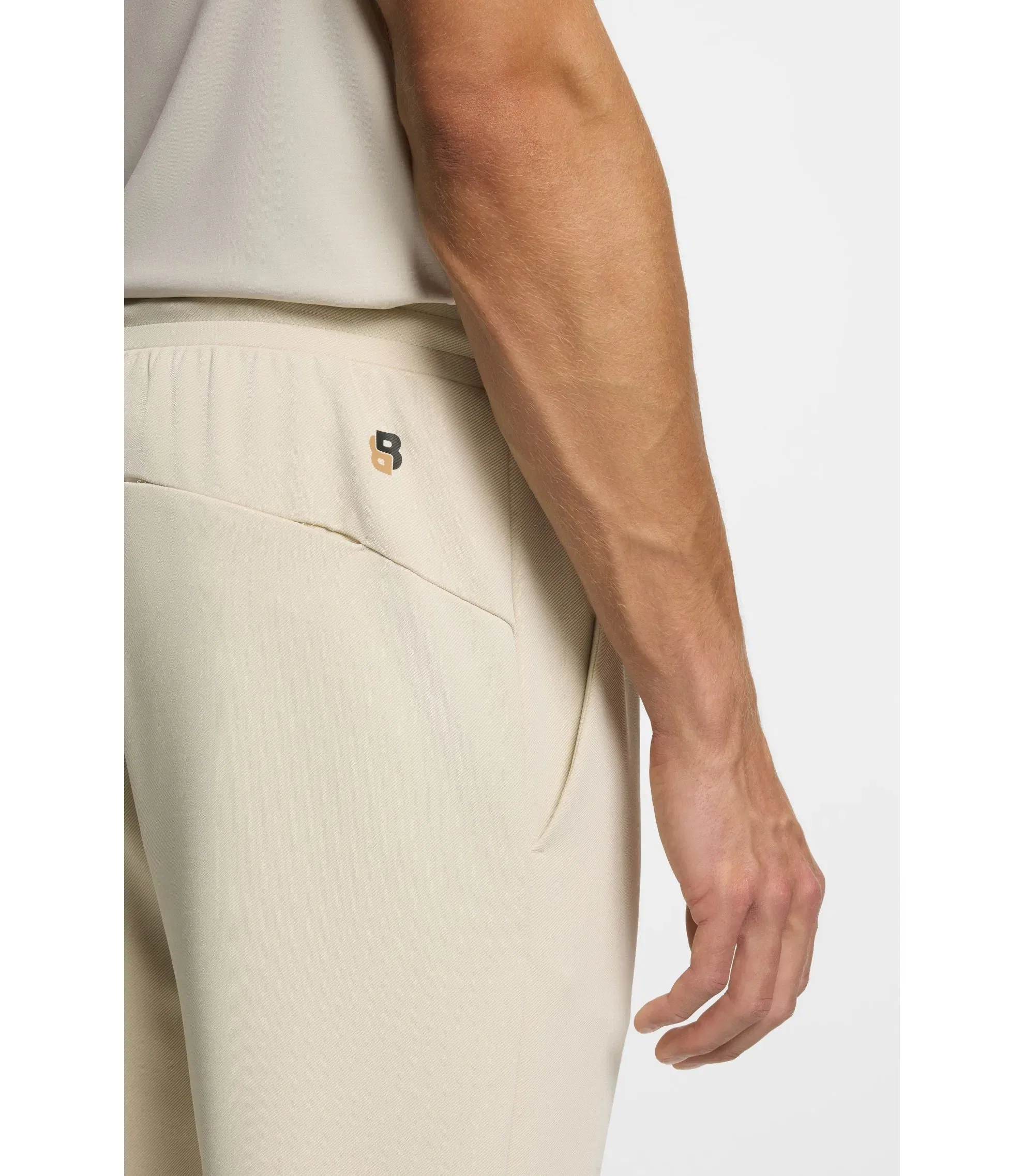 Boss Active Stretch Gabardine Tracksuit Bottoms With Zipped Hems Light Beige