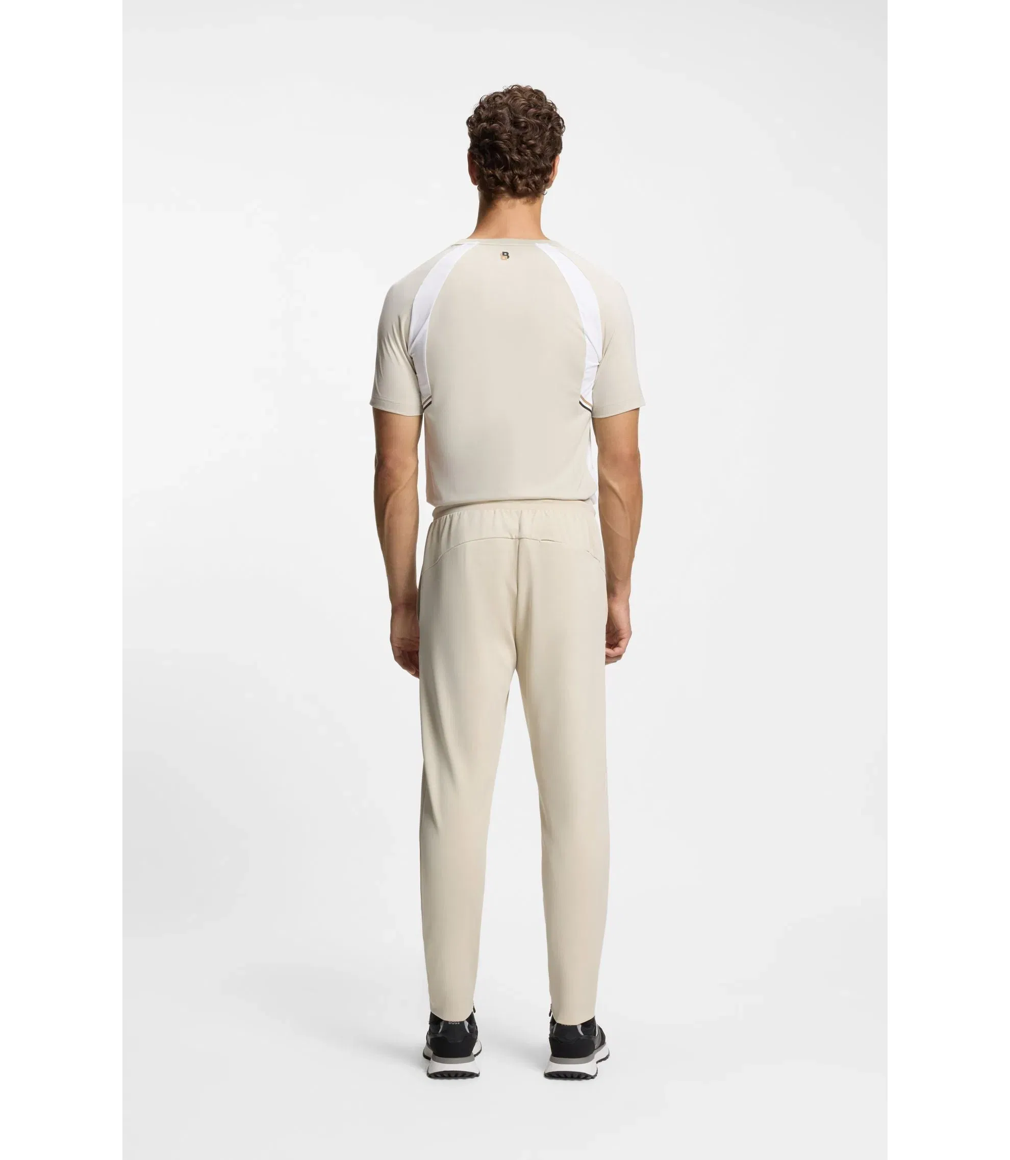 Boss Active Stretch Gabardine Tracksuit Bottoms With Zipped Hems Light Beige