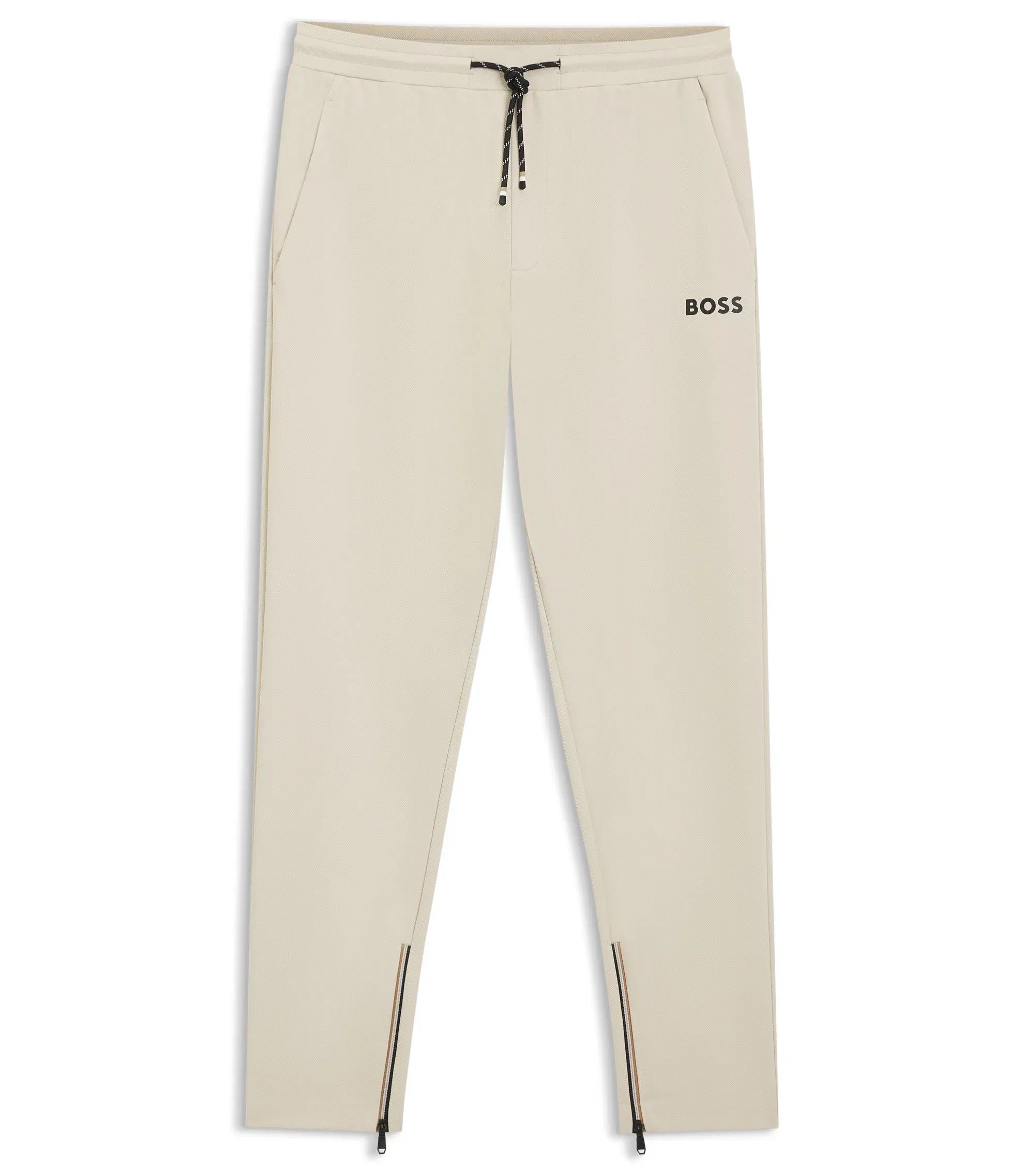 Boss Active Stretch Gabardine Tracksuit Bottoms With Zipped Hems Light Beige