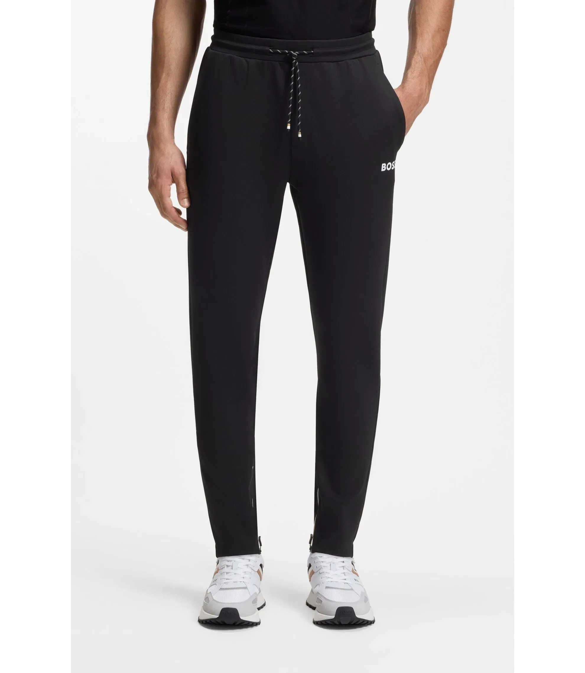 Boss Active Stretch Gabardine Tracksuit Bottoms With Zipped Hems Black