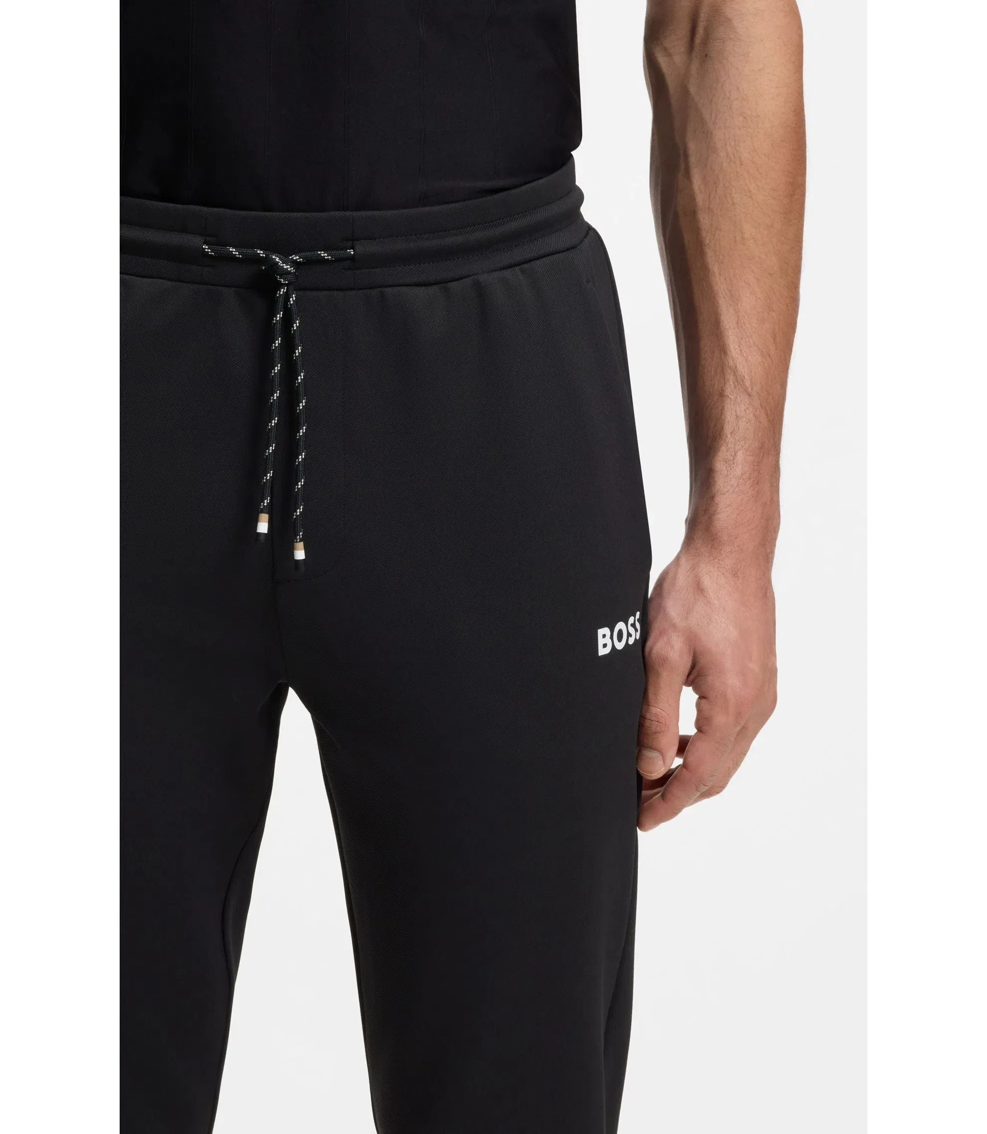 Boss Active Stretch Gabardine Tracksuit Bottoms With Zipped Hems Black
