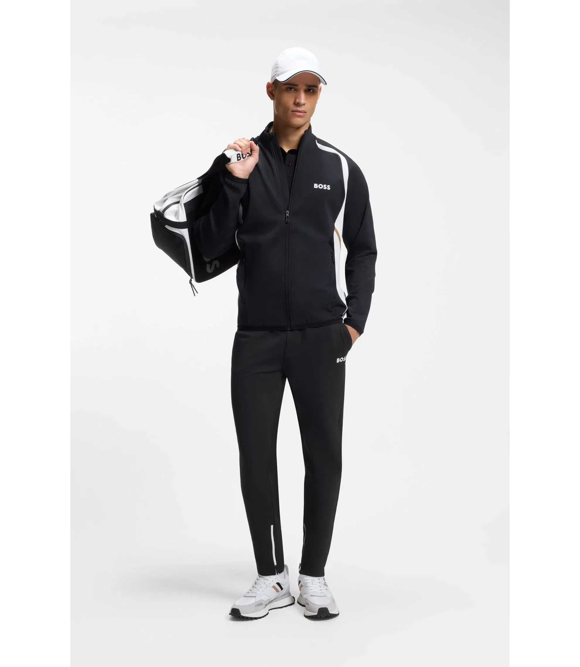 Boss Active Stretch Gabardine Tracksuit Bottoms With Zipped Hems Black