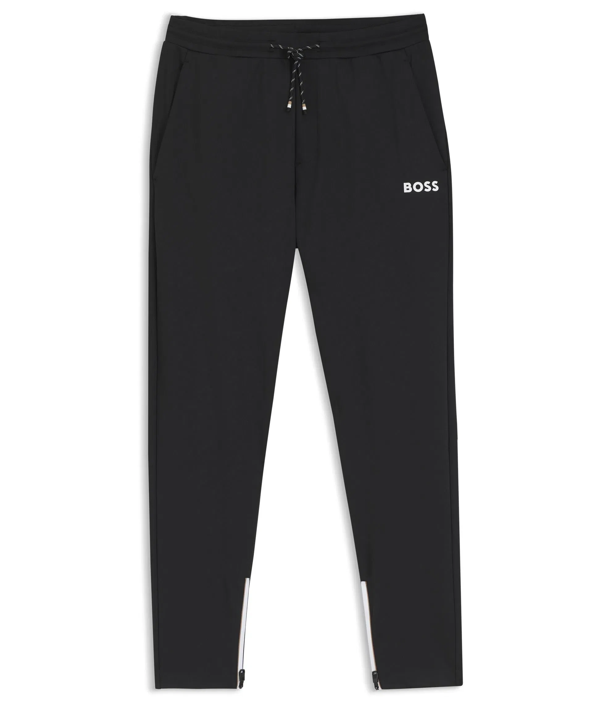 Boss Active Stretch Gabardine Tracksuit Bottoms With Zipped Hems Black