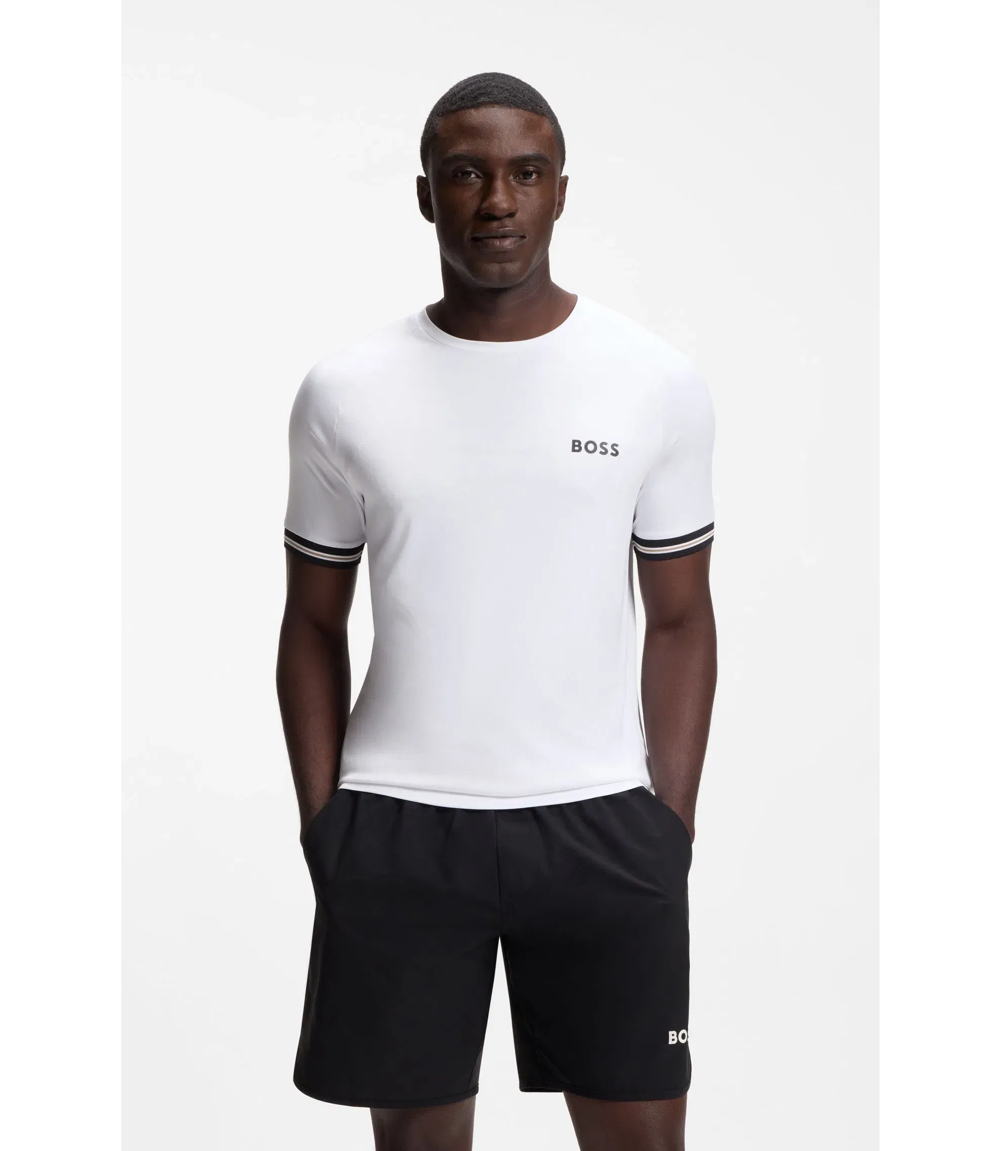 Boss Active Slim Fit T-Shirt With Tennis Ball Embossing White