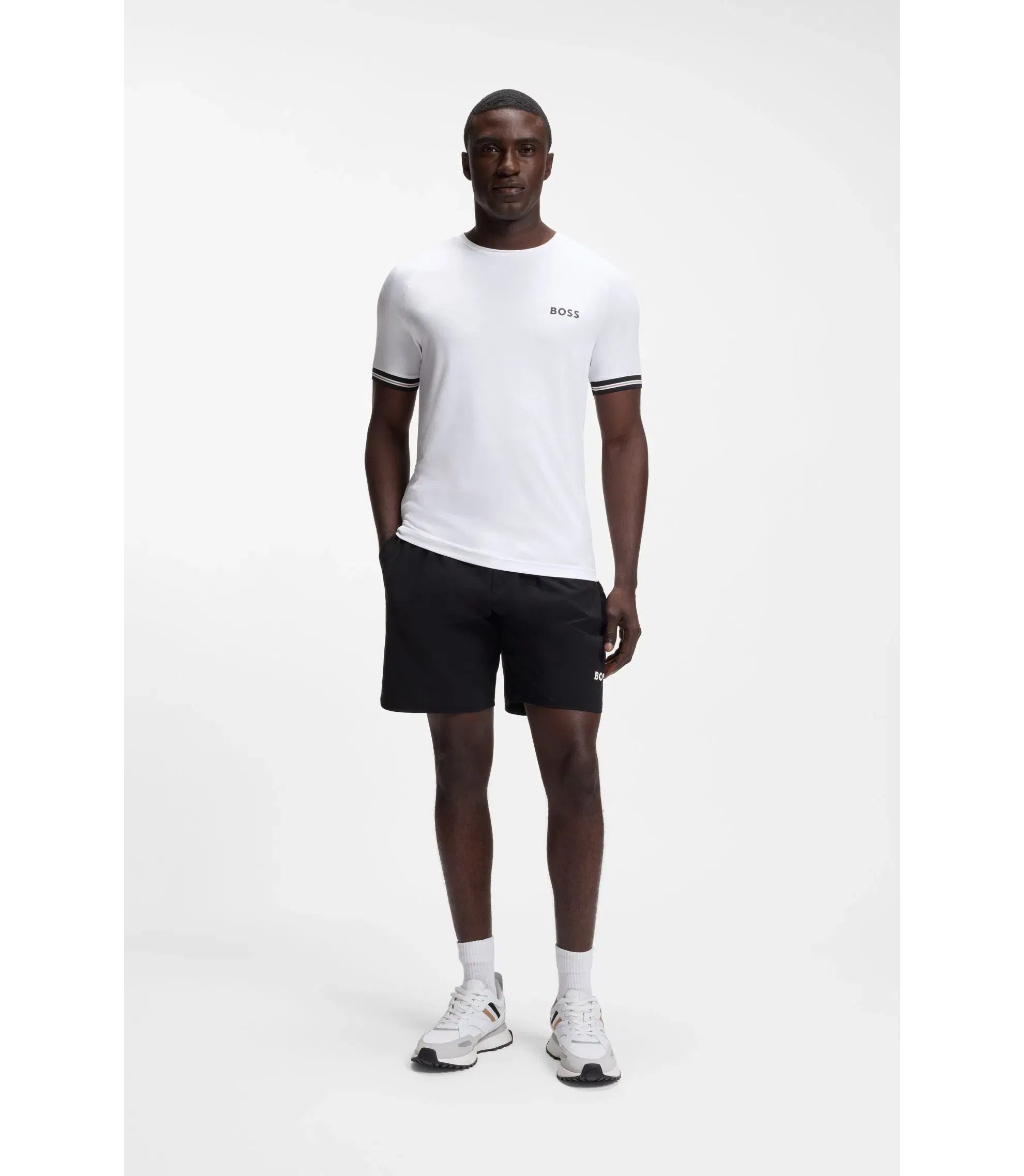 Boss Active Slim Fit T-Shirt With Tennis Ball Embossing White