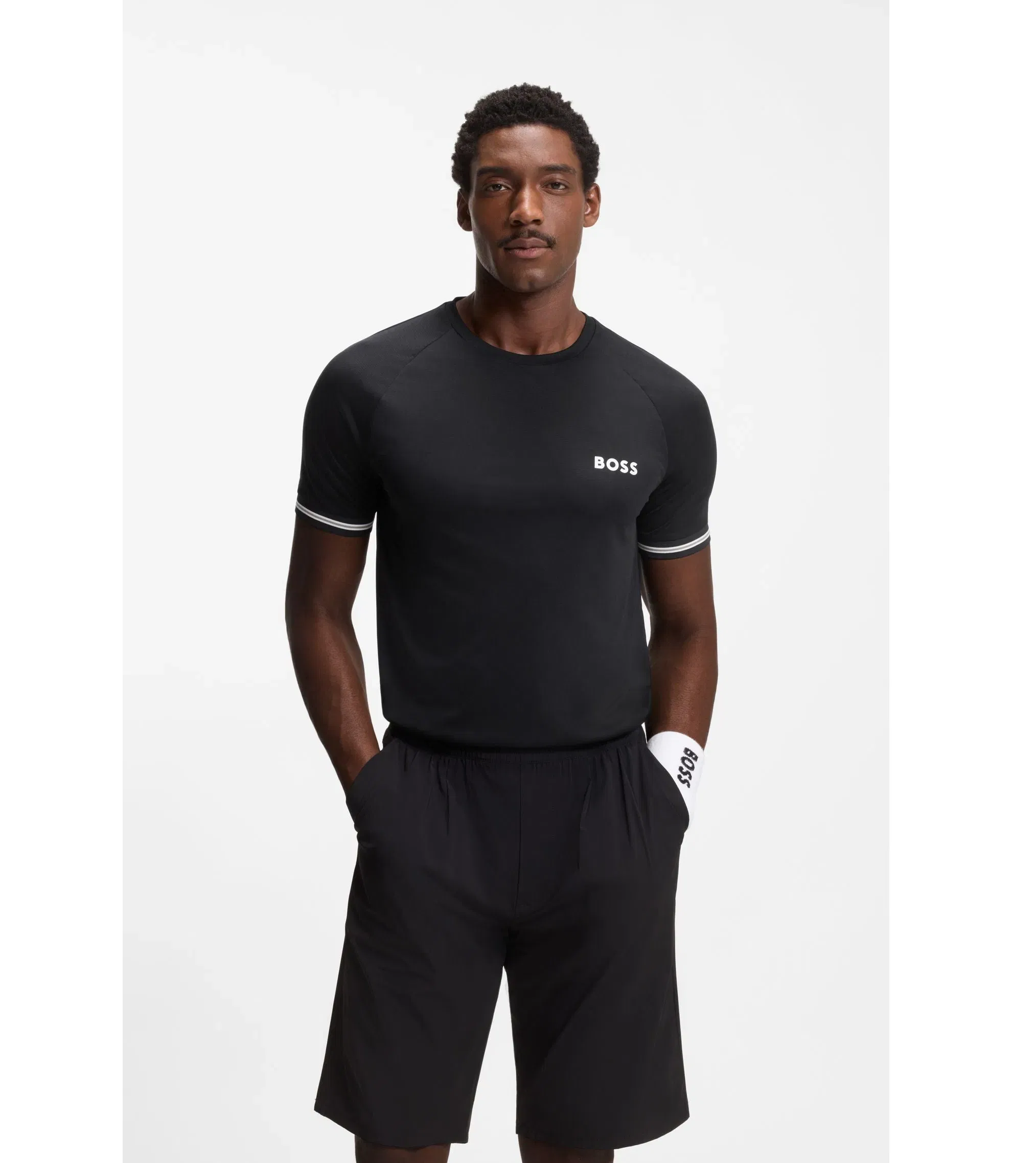 Boss Active Slim Fit T-Shirt With Tennis Ball Embossing Black