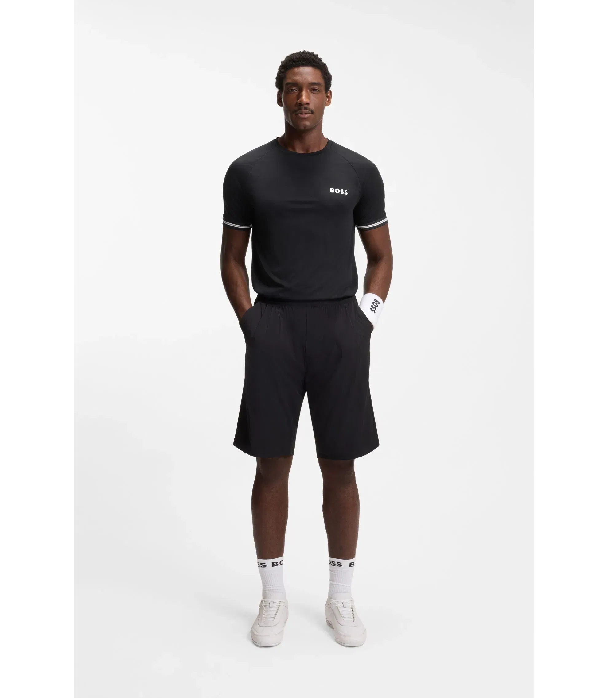 Boss Active Slim Fit T-Shirt With Tennis Ball Embossing Black