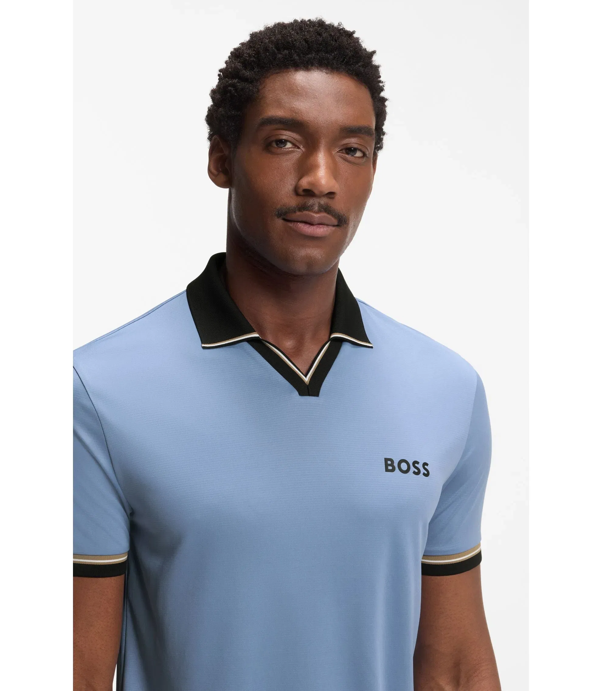 Boss Active Slim Fit Polo Shirt With Signature Stripe Details Light Blue