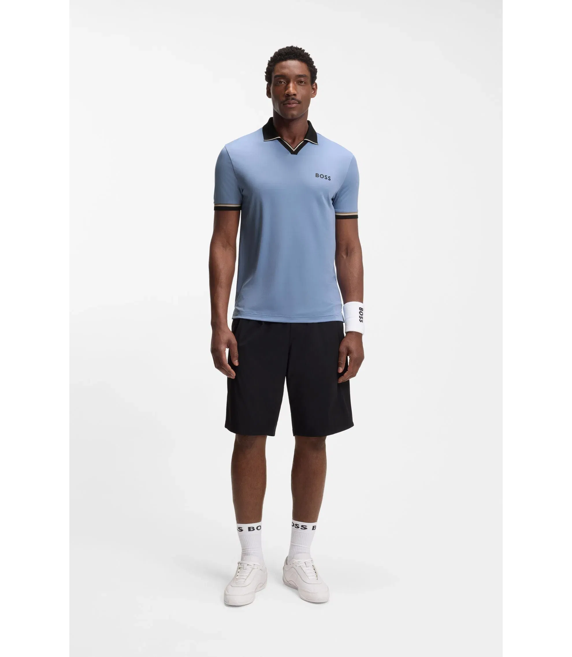 Boss Active Slim Fit Polo Shirt With Signature Stripe Details Light Blue