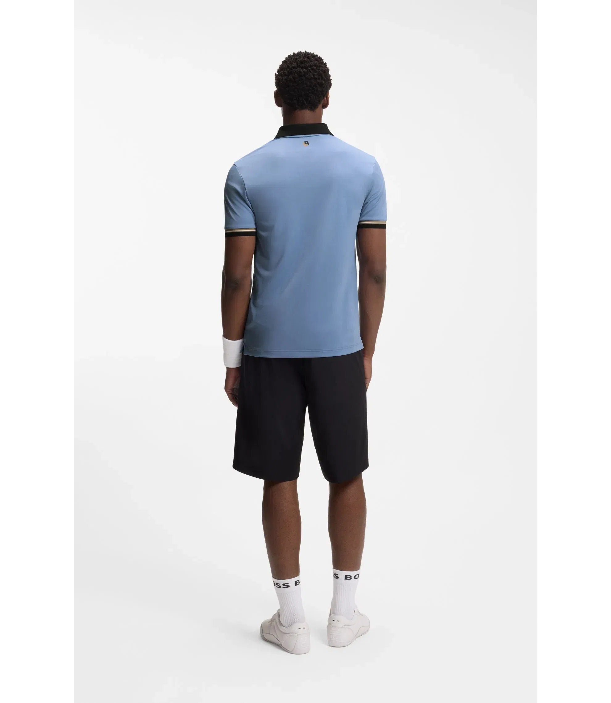 Boss Active Slim Fit Polo Shirt With Signature Stripe Details Light Blue