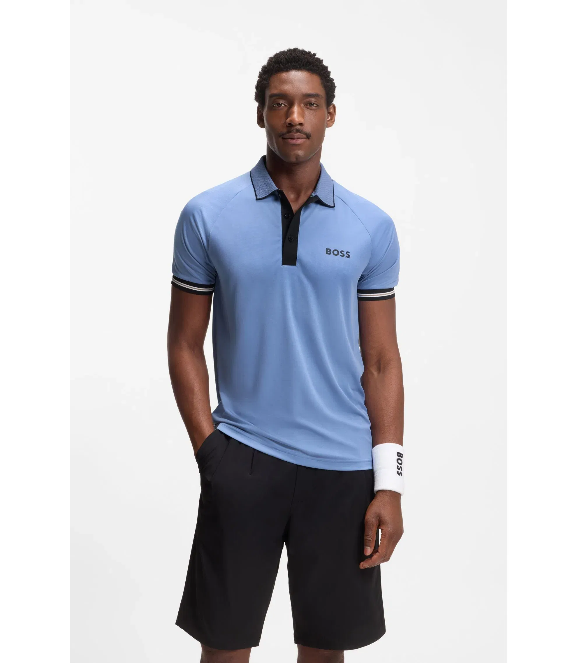 Boss Active Slim Fit Polo Shirt With Moisture Management Light Blue