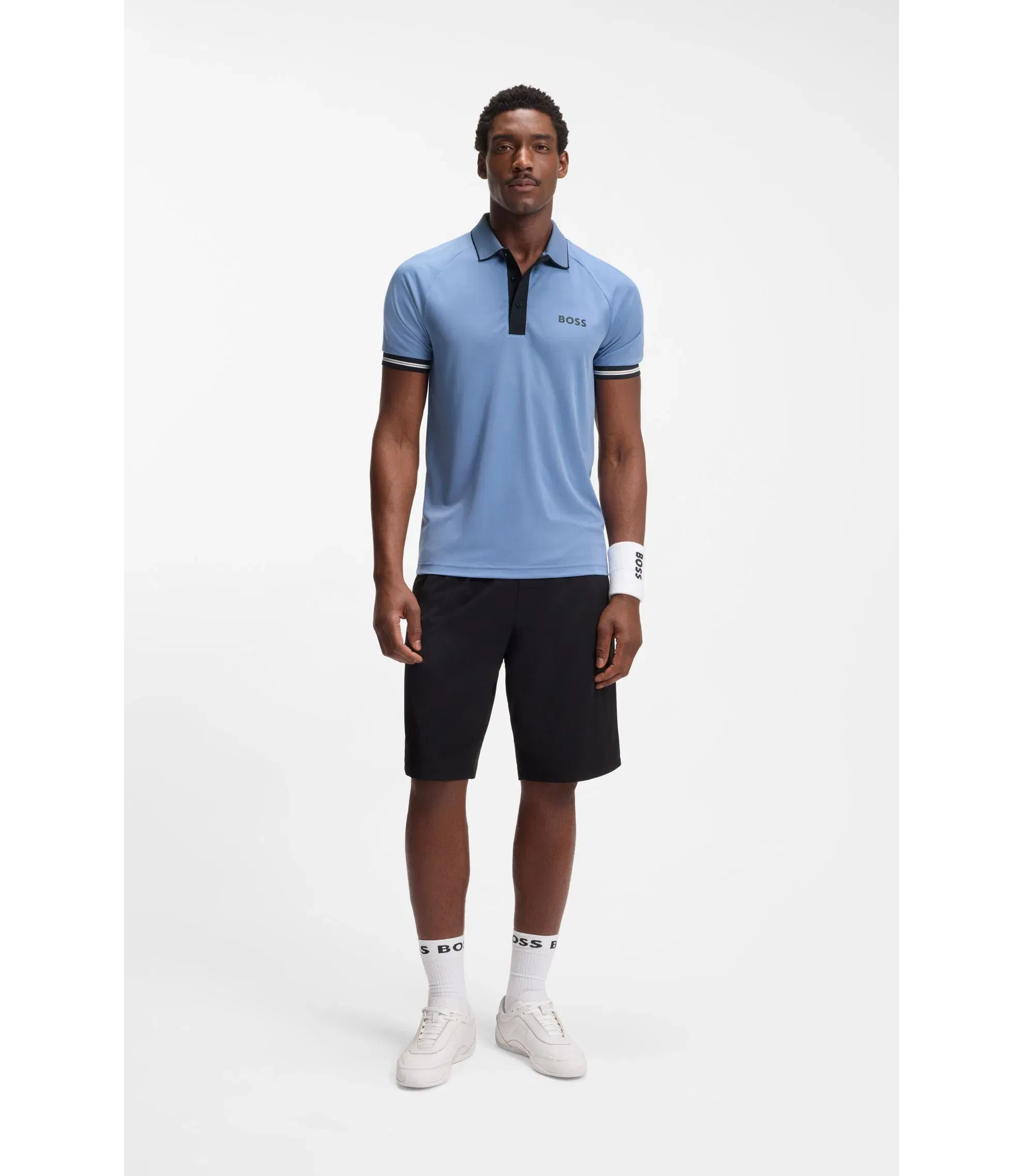 Boss Active Slim Fit Polo Shirt With Moisture Management Light Blue