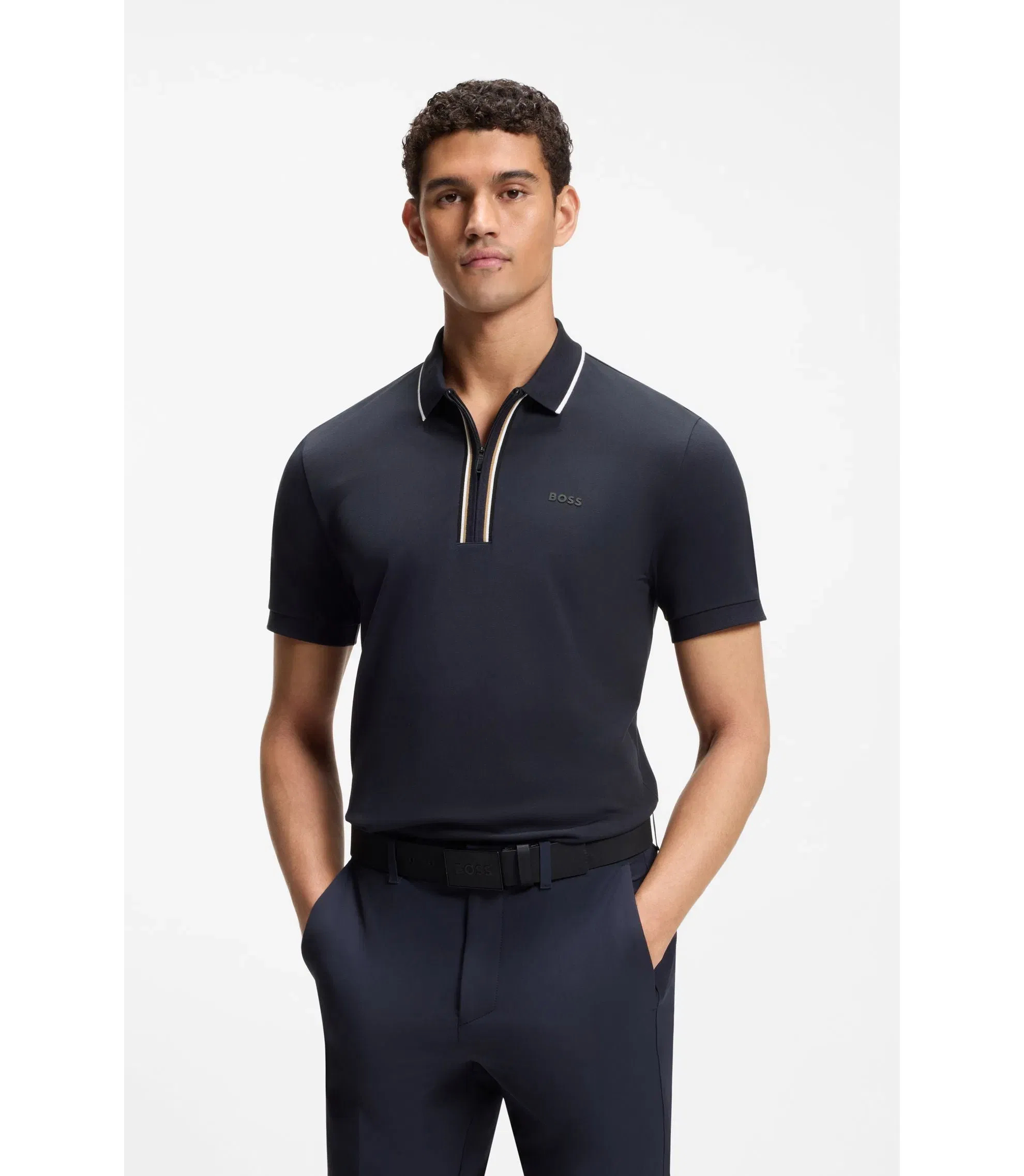 Boss Active Slim Fit Polo Shirt In Moisture Wicking Stretch Cotton Dark Blue