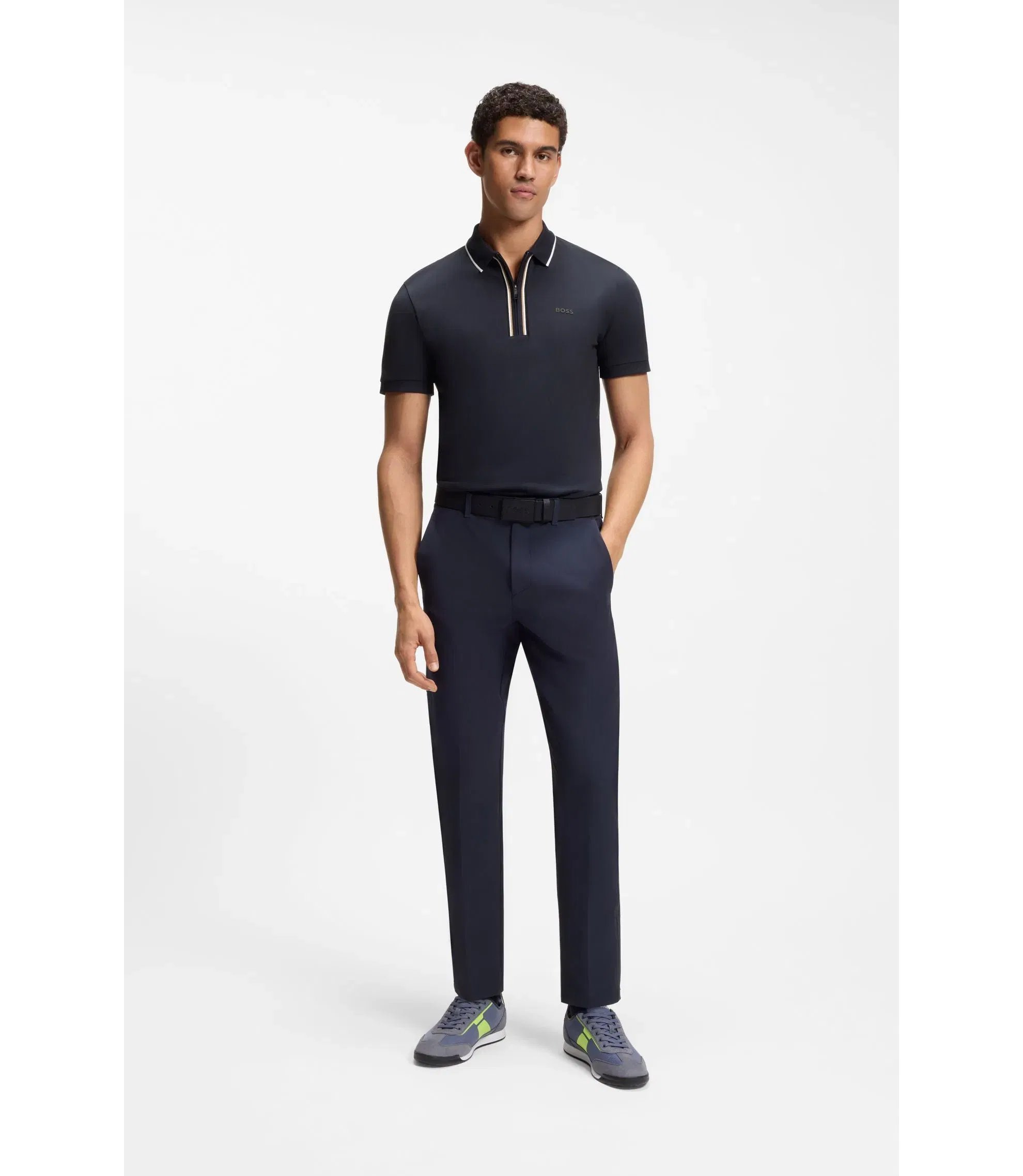 Boss Active Slim Fit Polo Shirt In Moisture Wicking Stretch Cotton Dark Blue