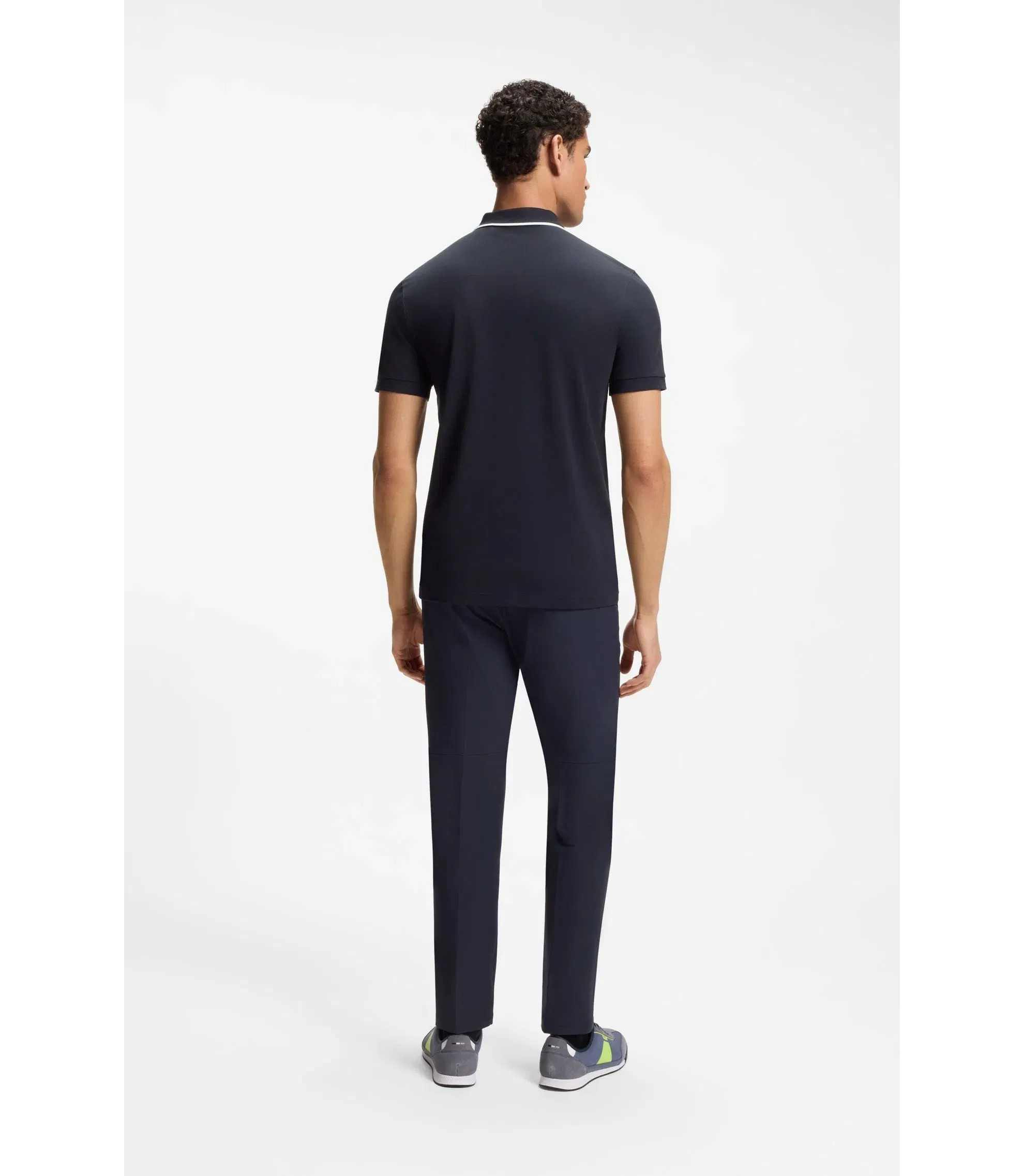 Boss Active Slim Fit Polo Shirt In Moisture Wicking Stretch Cotton Dark Blue