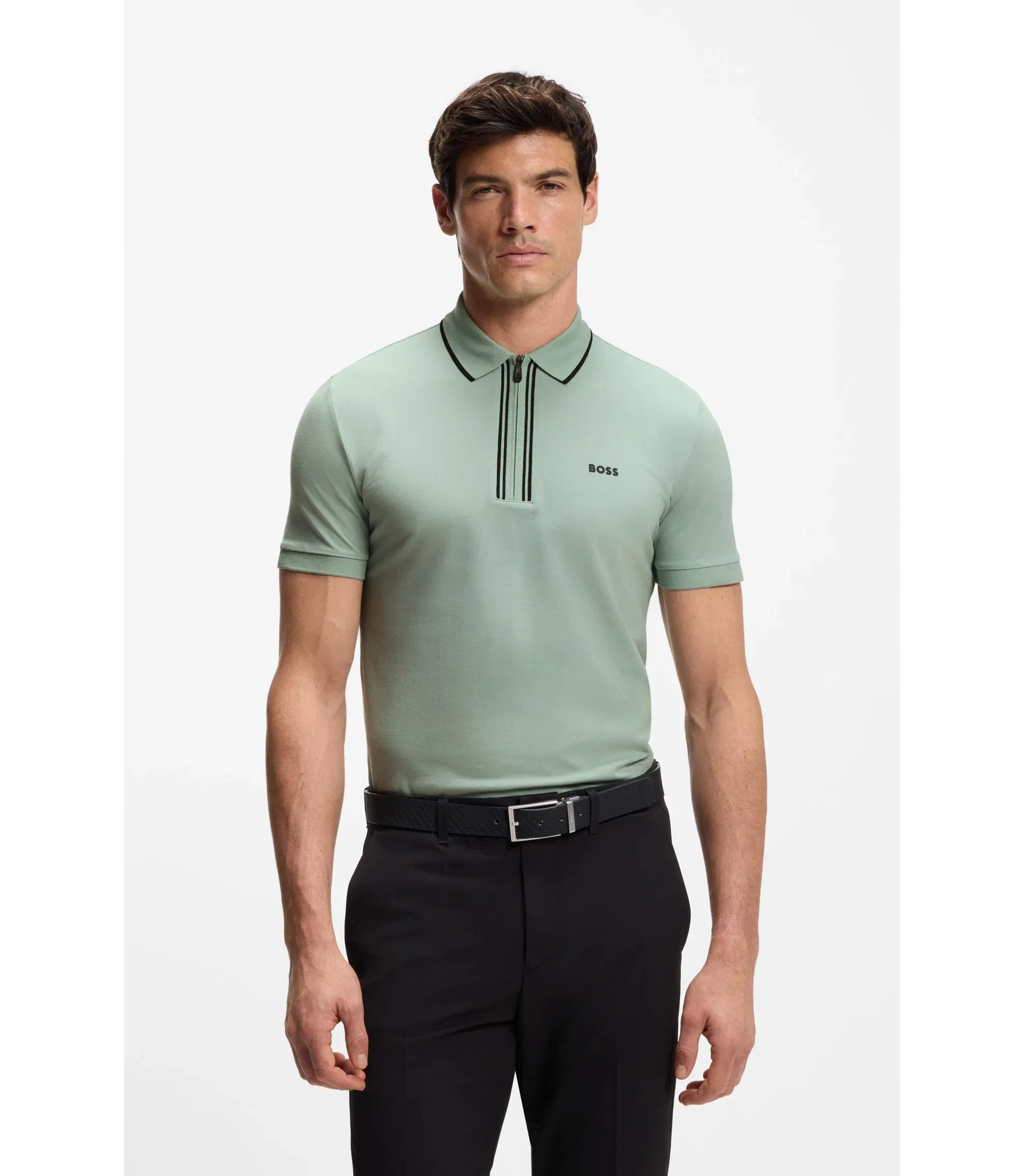 Boss Active Slim Fit Polo Shirt In Moisture Wicking Stretch Cotton Light Green