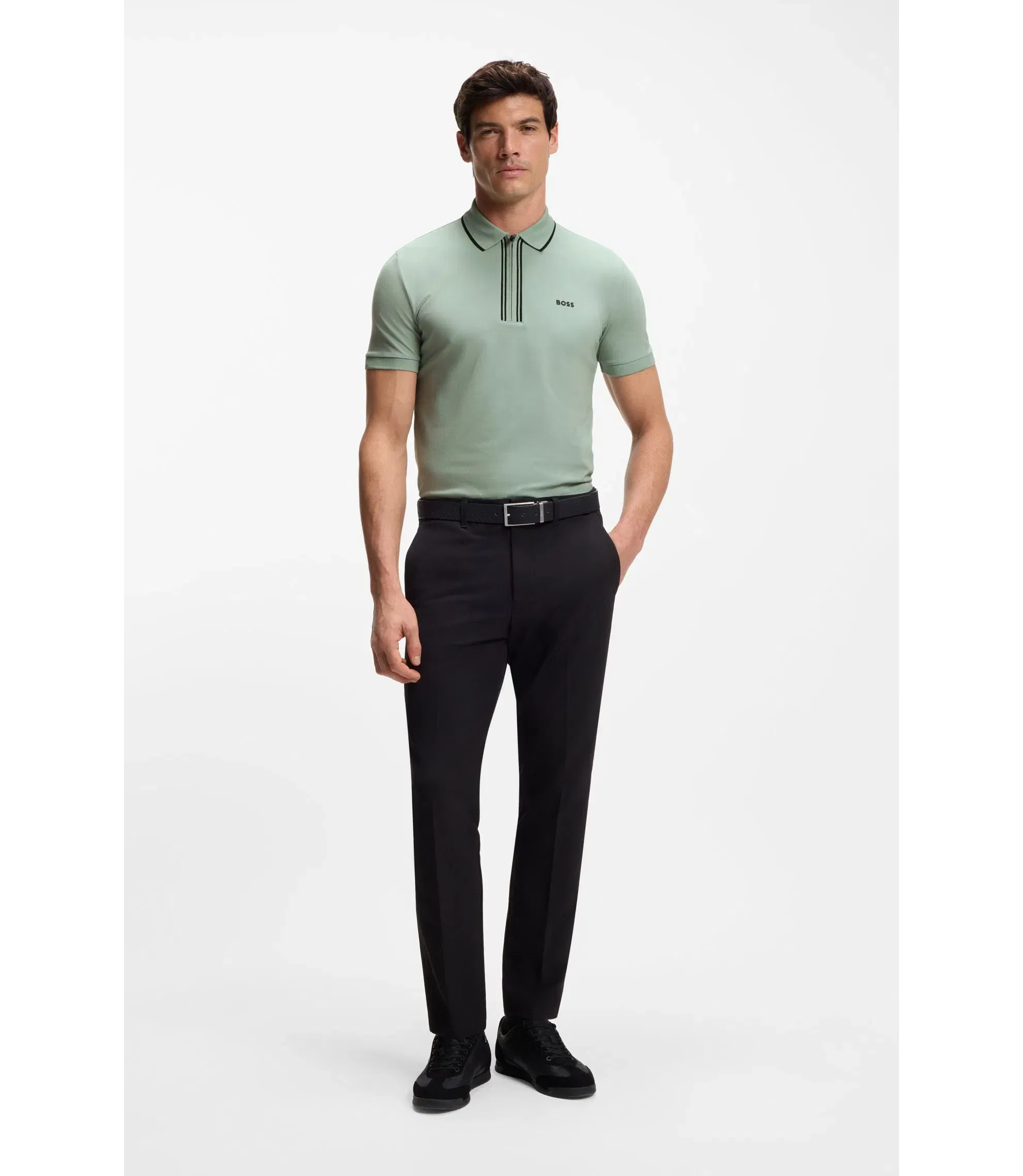 Boss Active Slim Fit Polo Shirt In Moisture Wicking Stretch Cotton Light Green
