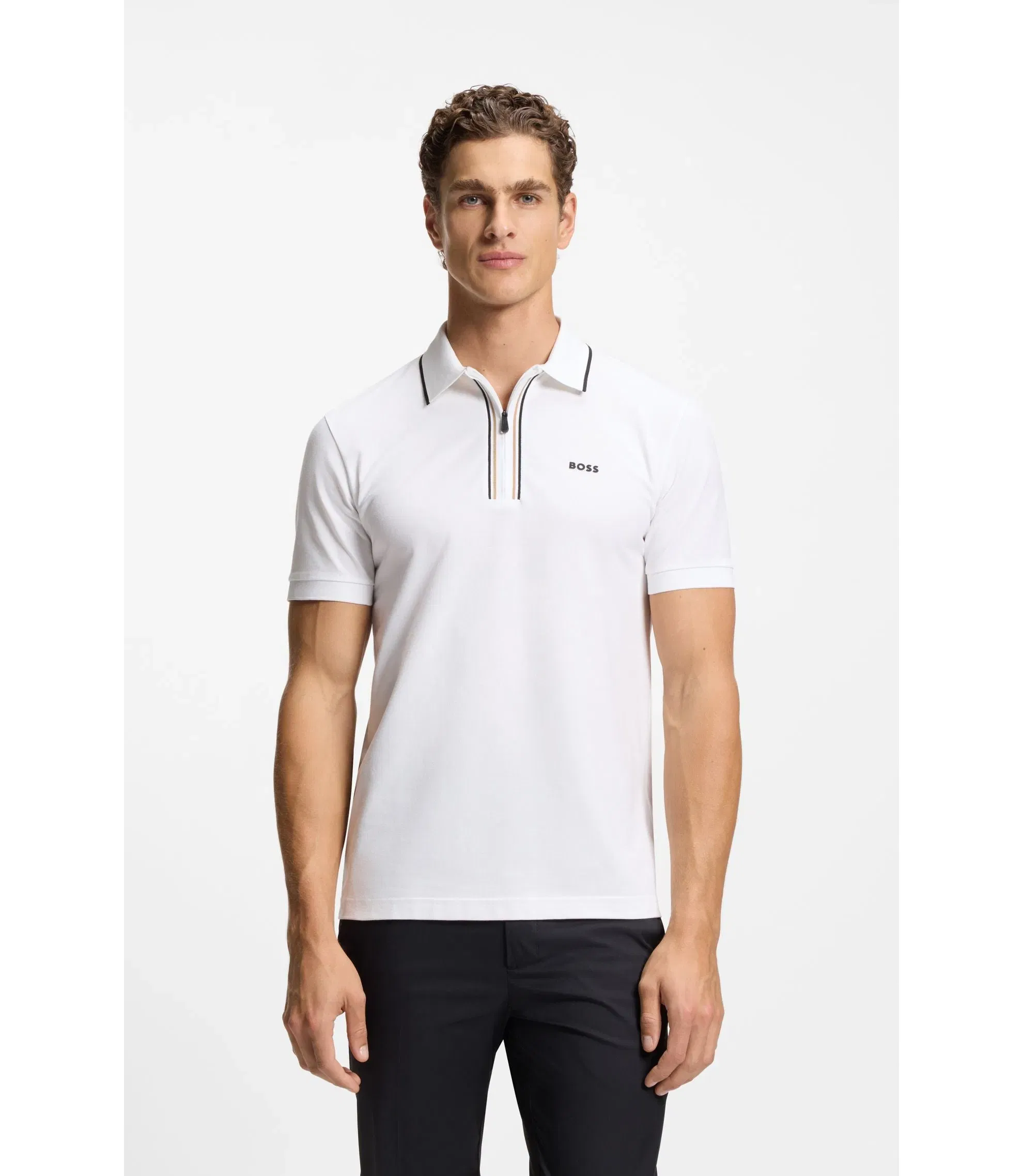 Boss Active Slim Fit Polo Shirt In Moisture Wicking Stretch Cotton White