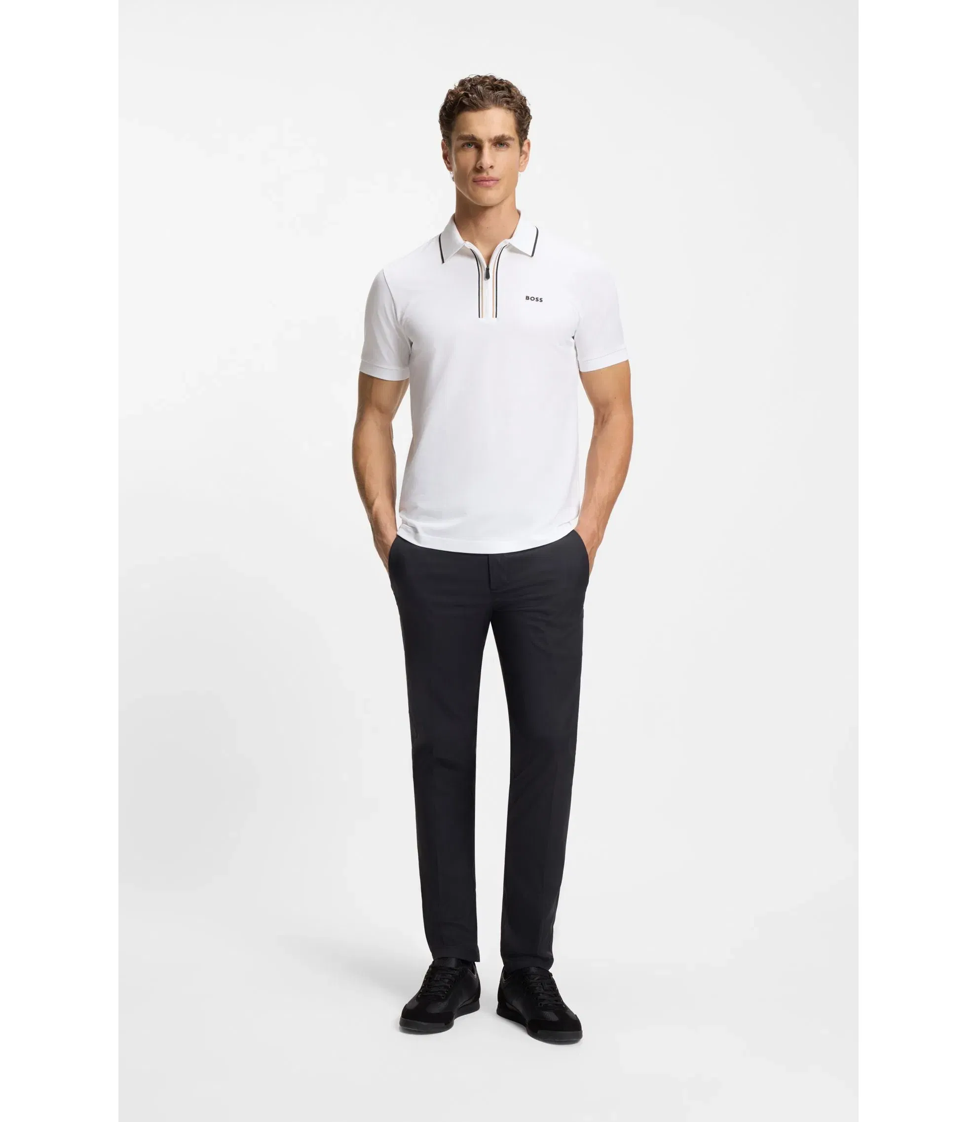 Boss Active Slim Fit Polo Shirt In Moisture Wicking Stretch Cotton White