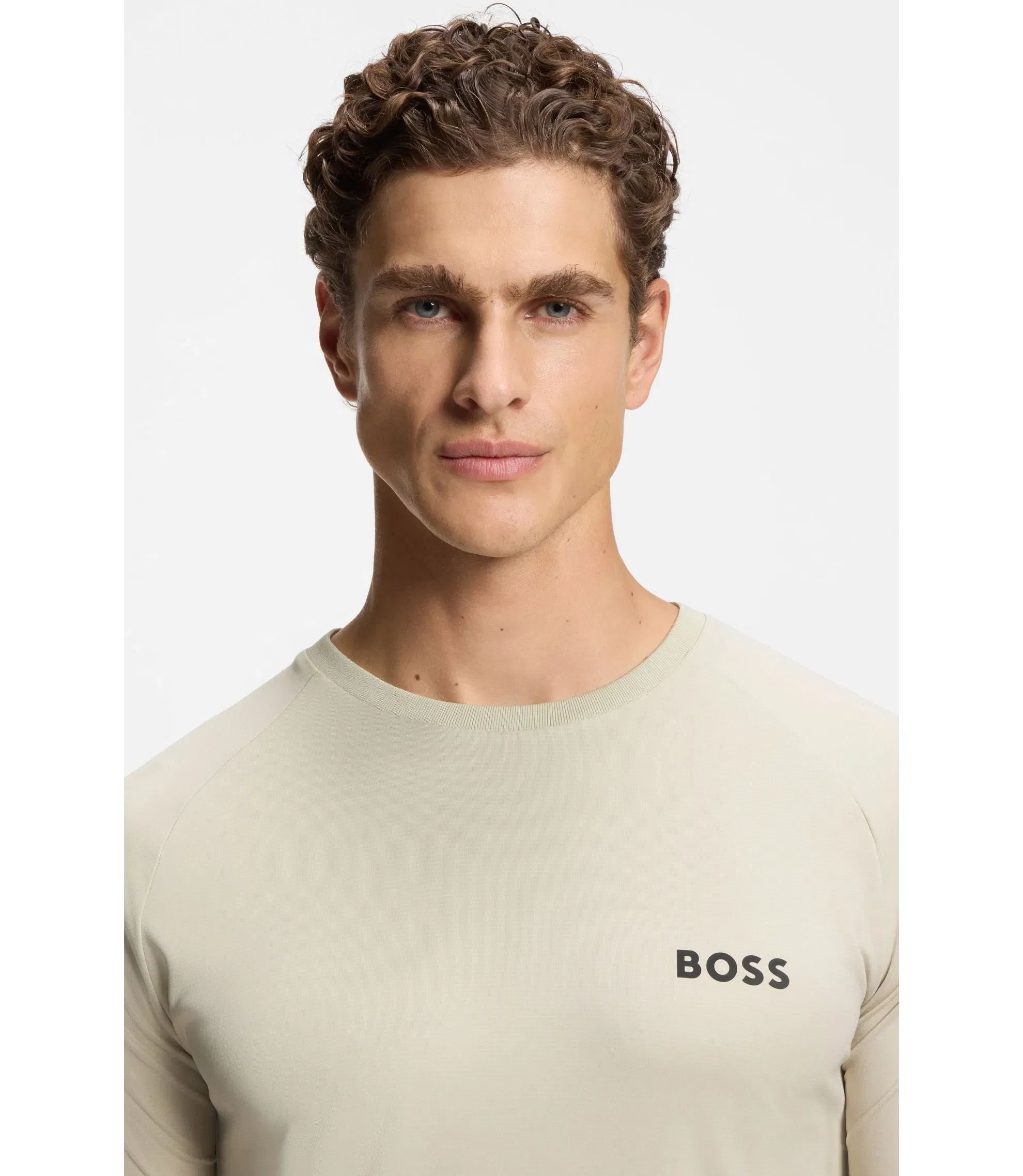 Boss Active Quick Dry Slim Fit T-Shirt With Four Way Stretch Light Beige