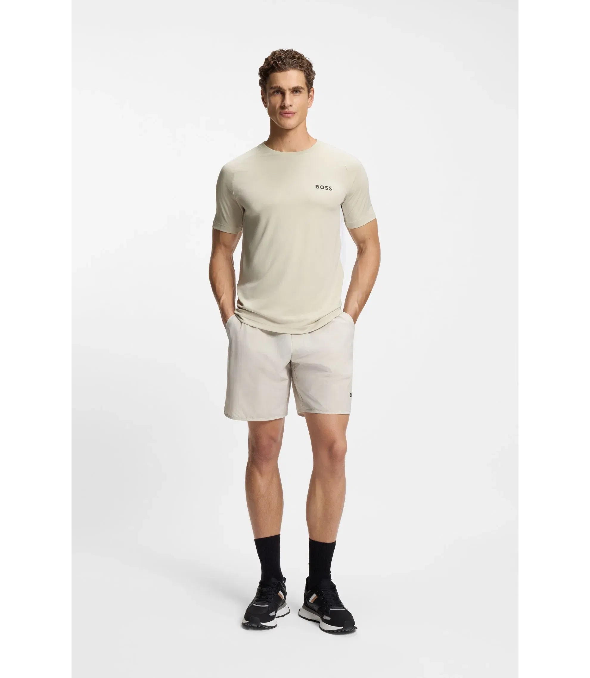 Boss Active Quick Dry Slim Fit T-Shirt With Four Way Stretch Light Beige