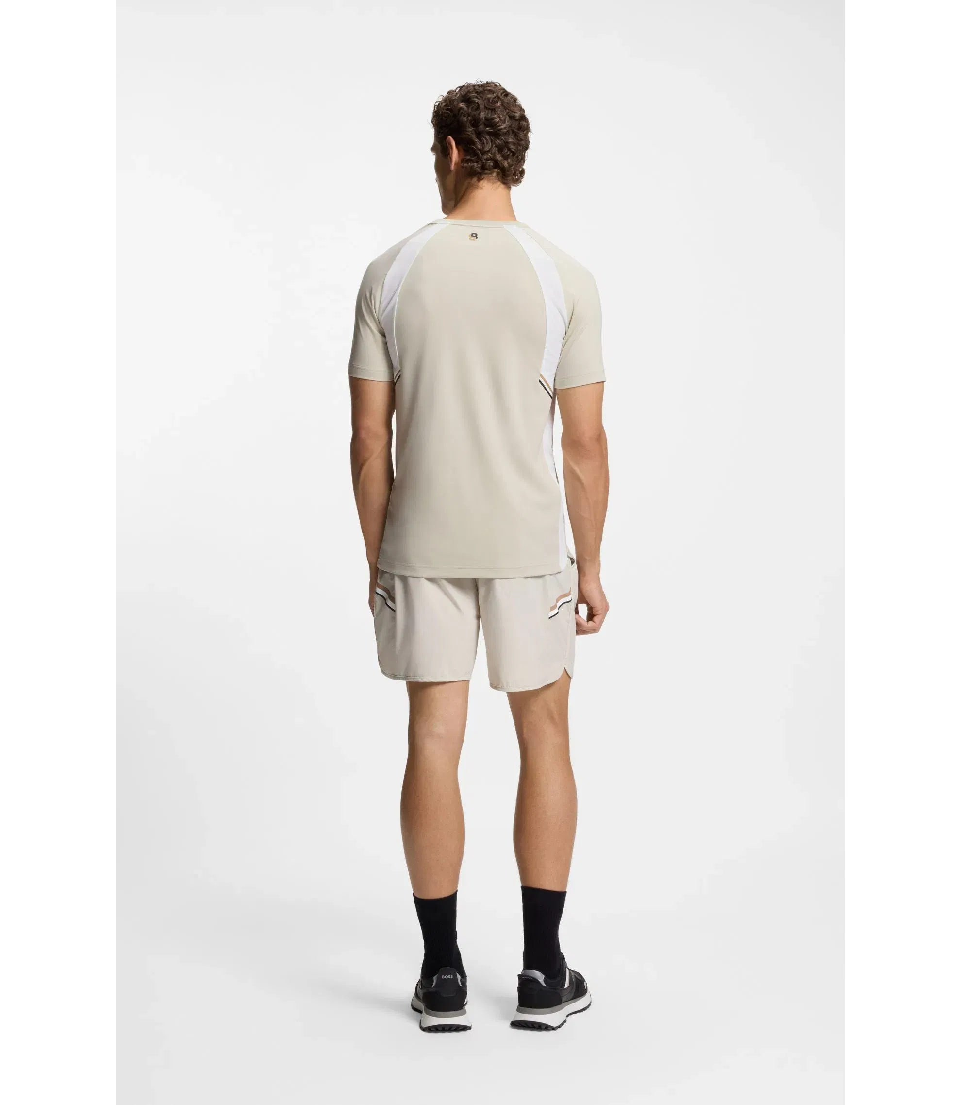 Boss Active Quick Dry Slim Fit T-Shirt With Four Way Stretch Light Beige