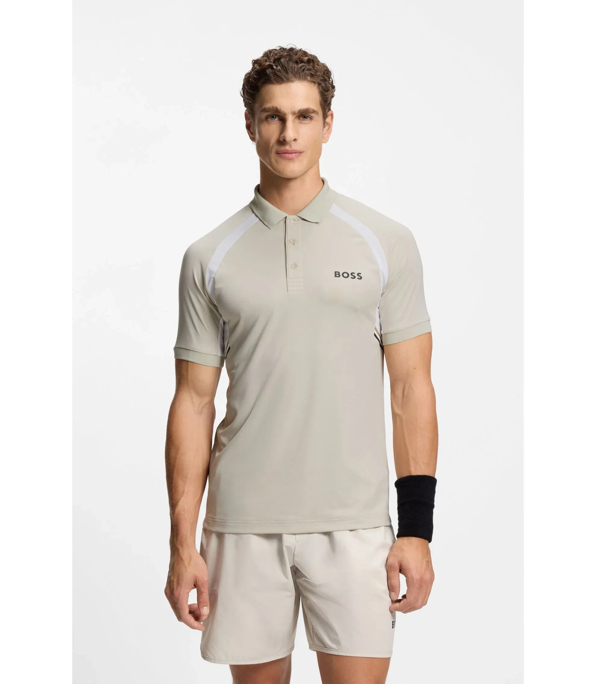Boss Active Quick Dry Slim Fit Polo Shirt With Four Way Stretch Light Beige