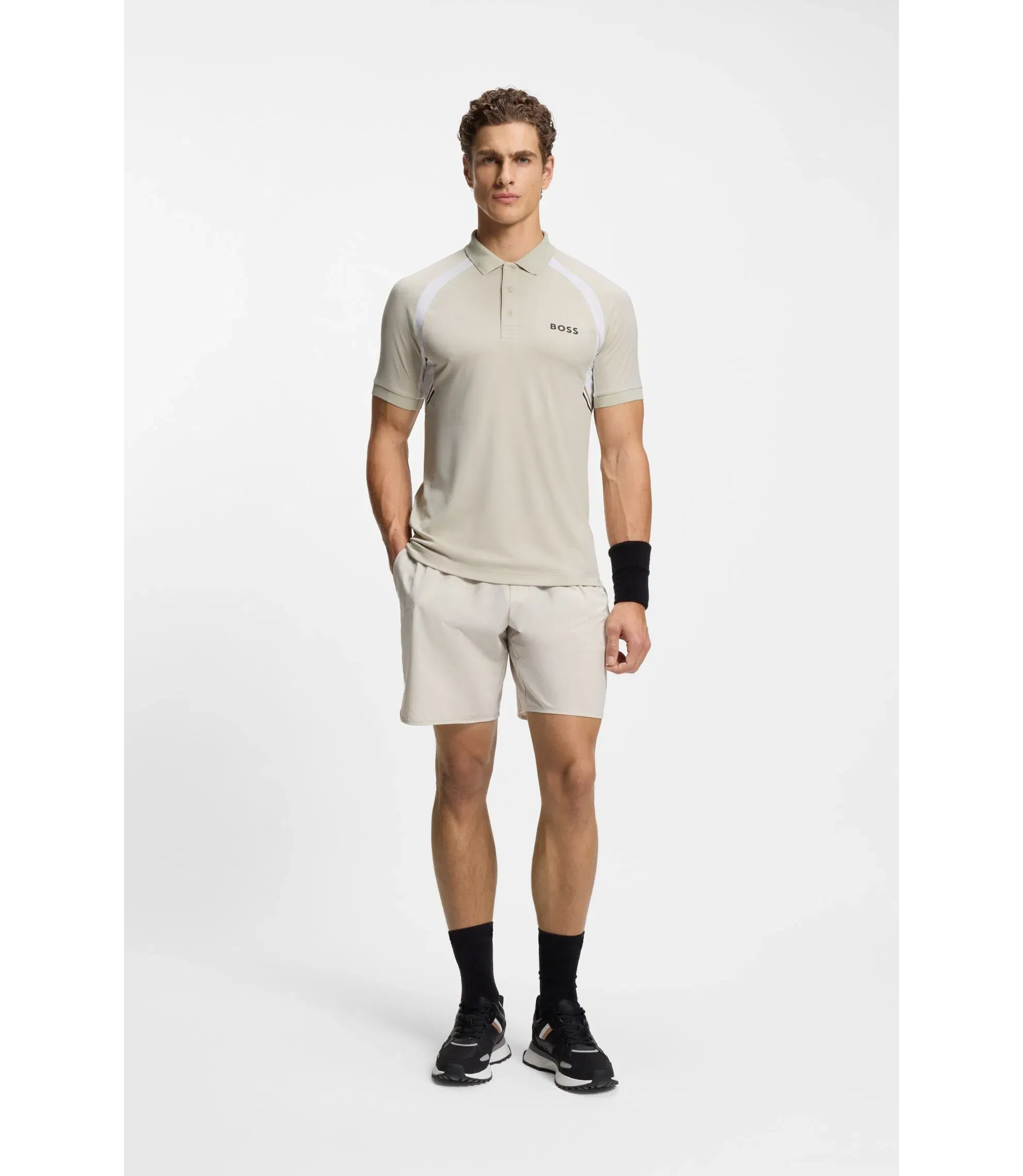 Boss Active Quick Dry Slim Fit Polo Shirt With Four Way Stretch Light Beige