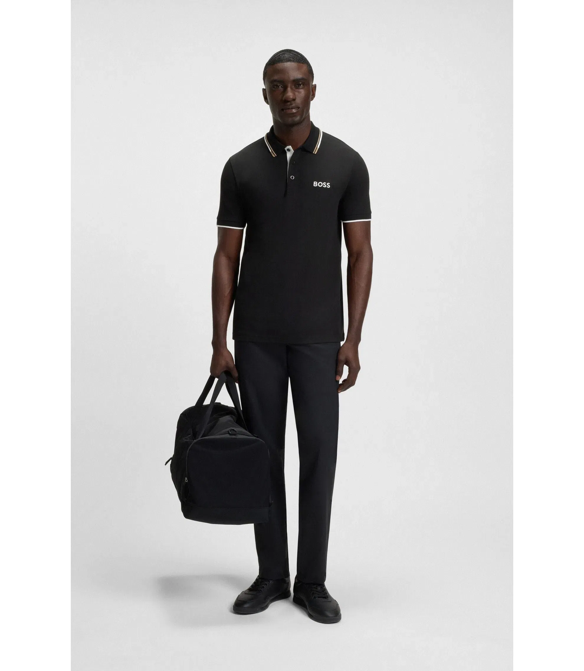 Boss Active Paddy Regular Fit Polo Shirt In Quick Dry Stretch Pique Black
