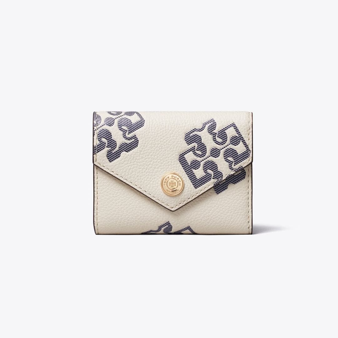Tory Burch Contrast Embossed Envelope Small Wallet Light Cream / Navy