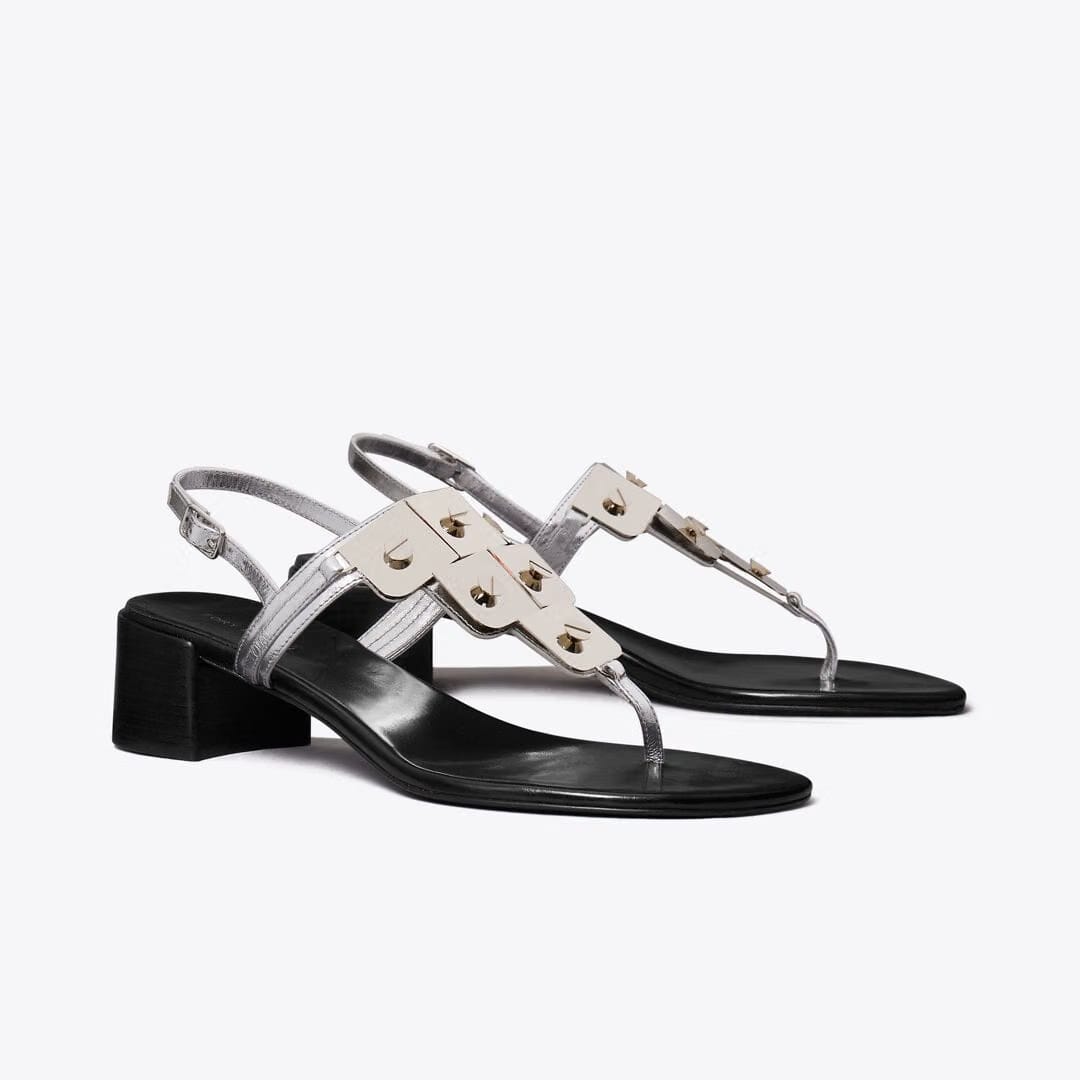 Tory Burch Gladiator Capri Heeled Sandal SILVER