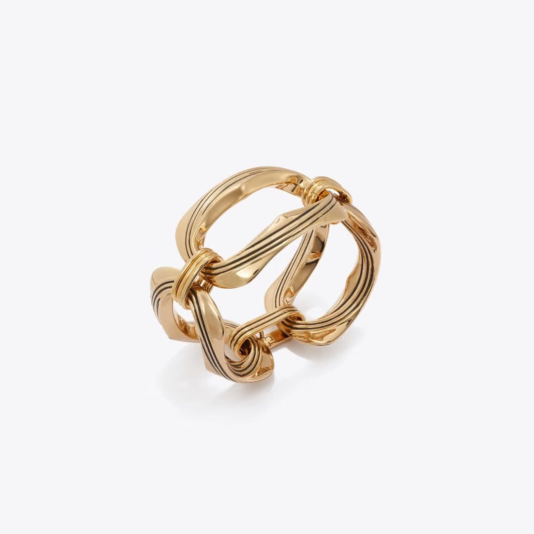 Tory Burch Runway Carved Metal Bracelet Light Brass