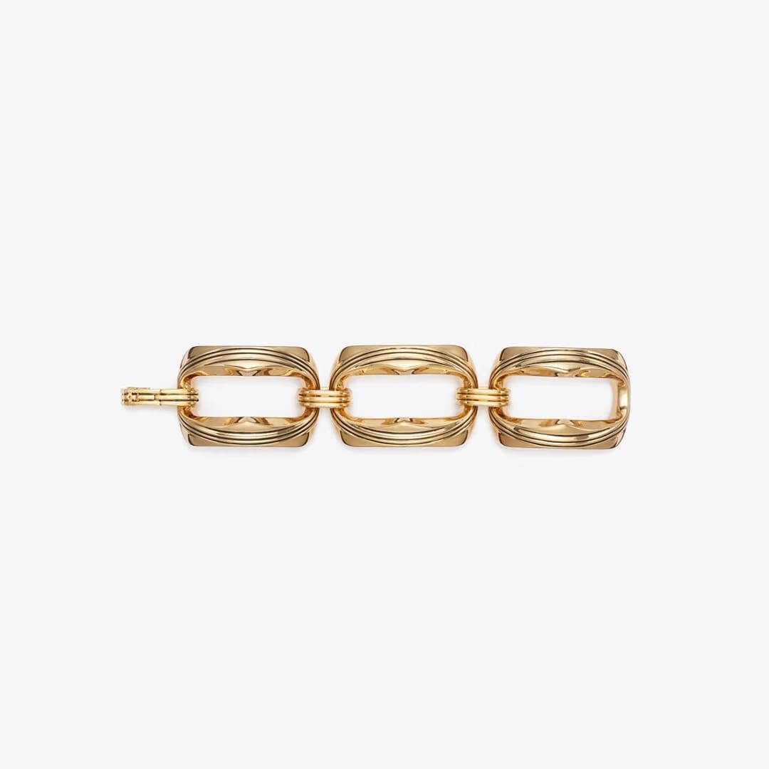 Tory Burch Runway Carved Metal Bracelet Light Brass