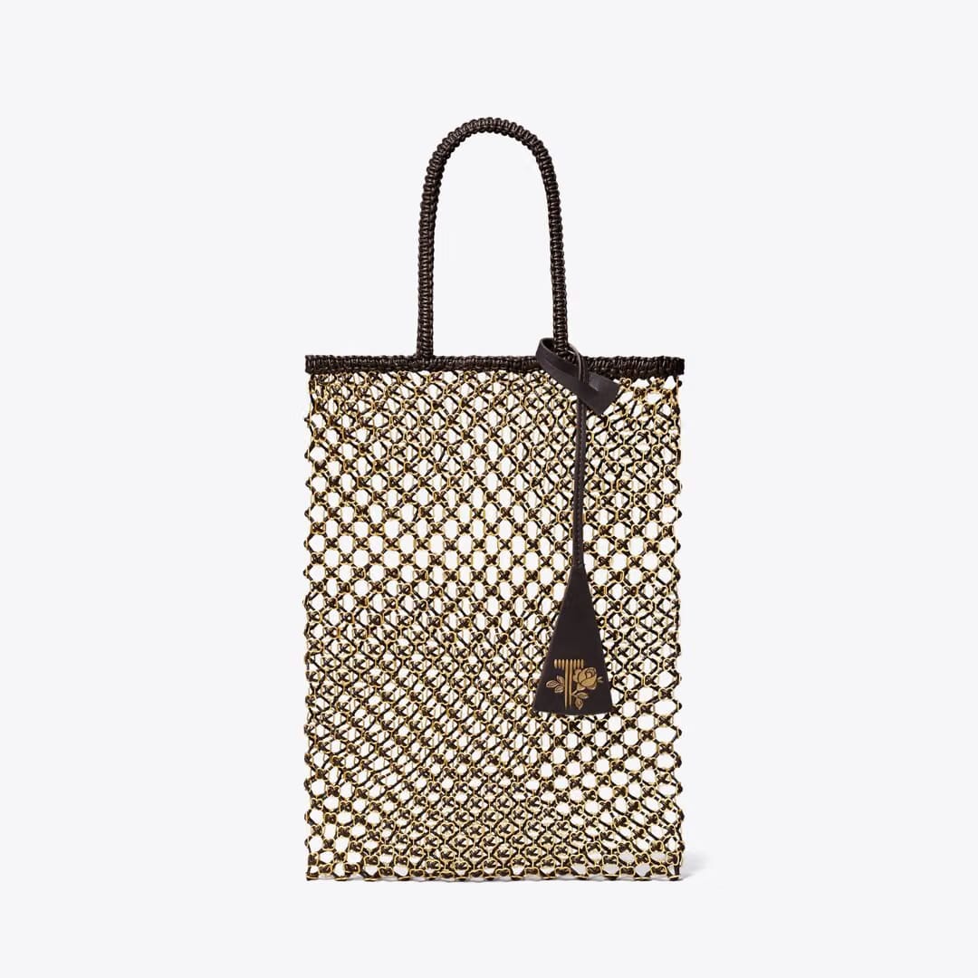 Tory Burch Small Handwoven Chain Mesh Tote Dark Brown / GOLD