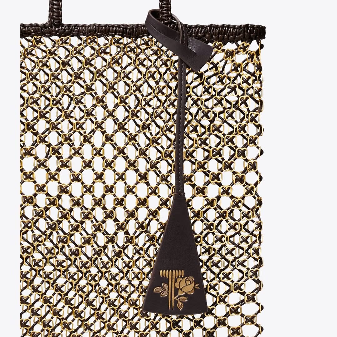Tory Burch Small Handwoven Chain Mesh Tote Dark Brown / GOLD