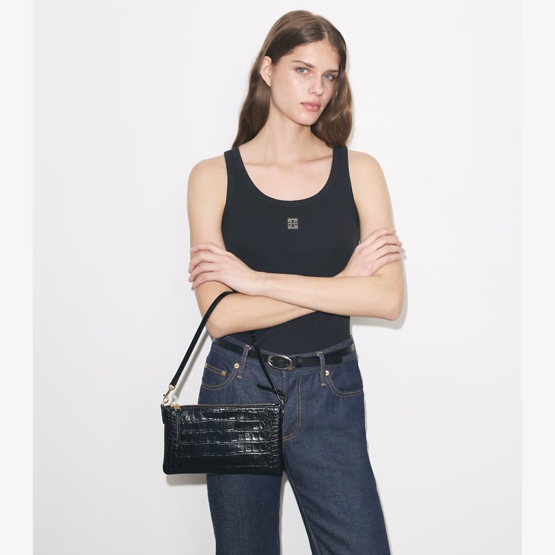 Tory Burch Croc-Embossed Pochette Black