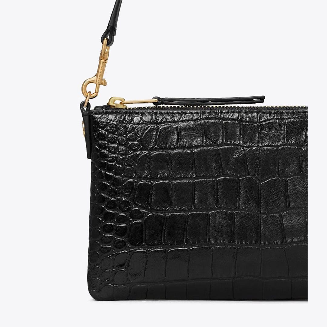 Tory Burch Croc-Embossed Pochette Black