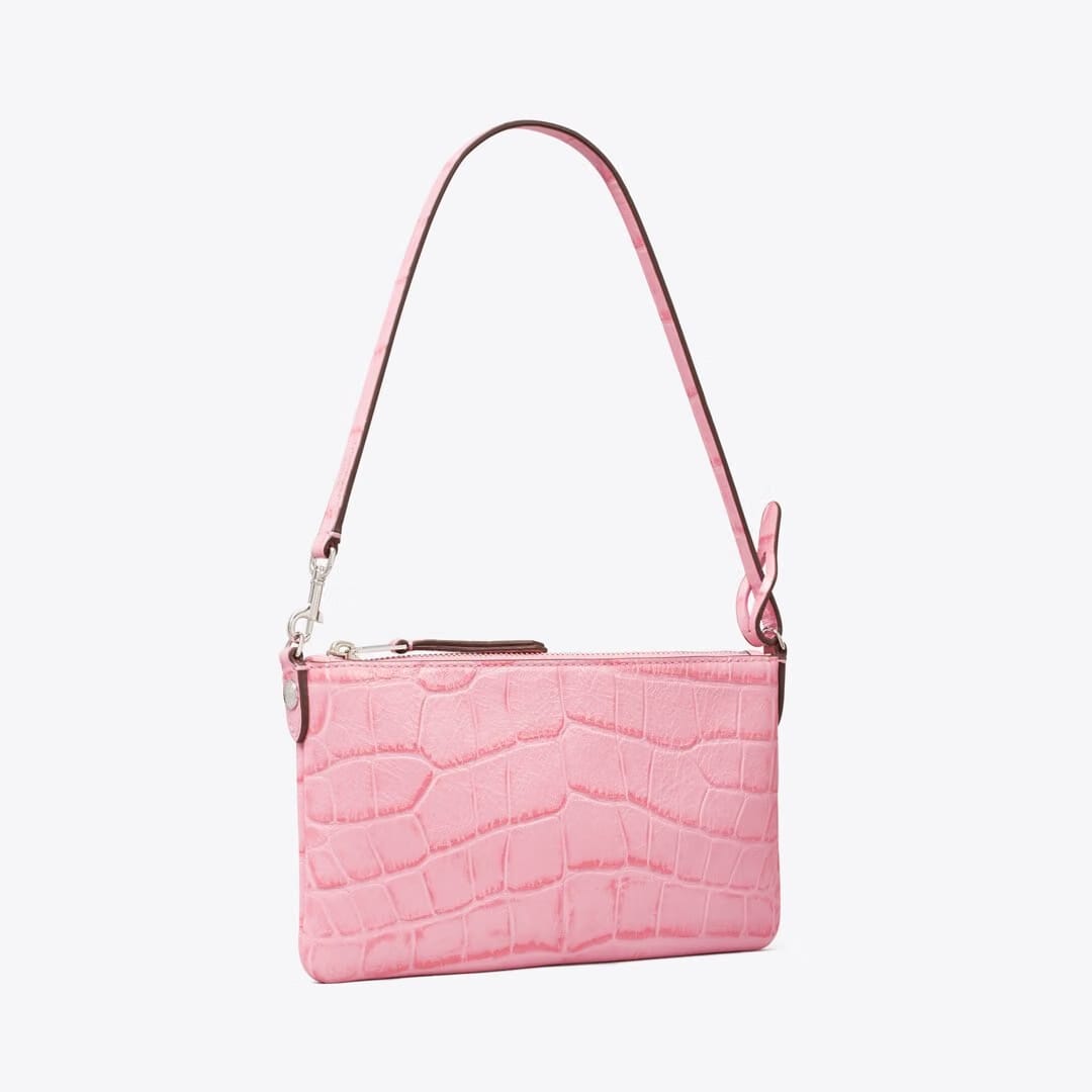 Tory Burch Croc-Embossed Pochette Rose Sunset