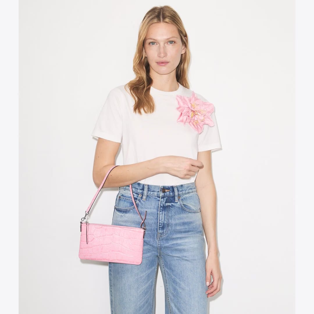 Tory Burch Croc-Embossed Pochette Rose Sunset