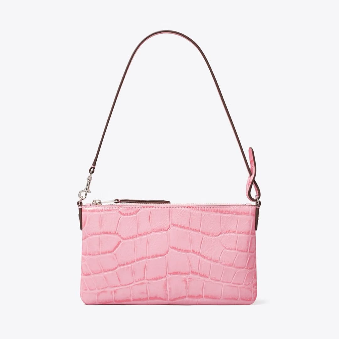 Tory Burch Croc-Embossed Pochette Rose Sunset