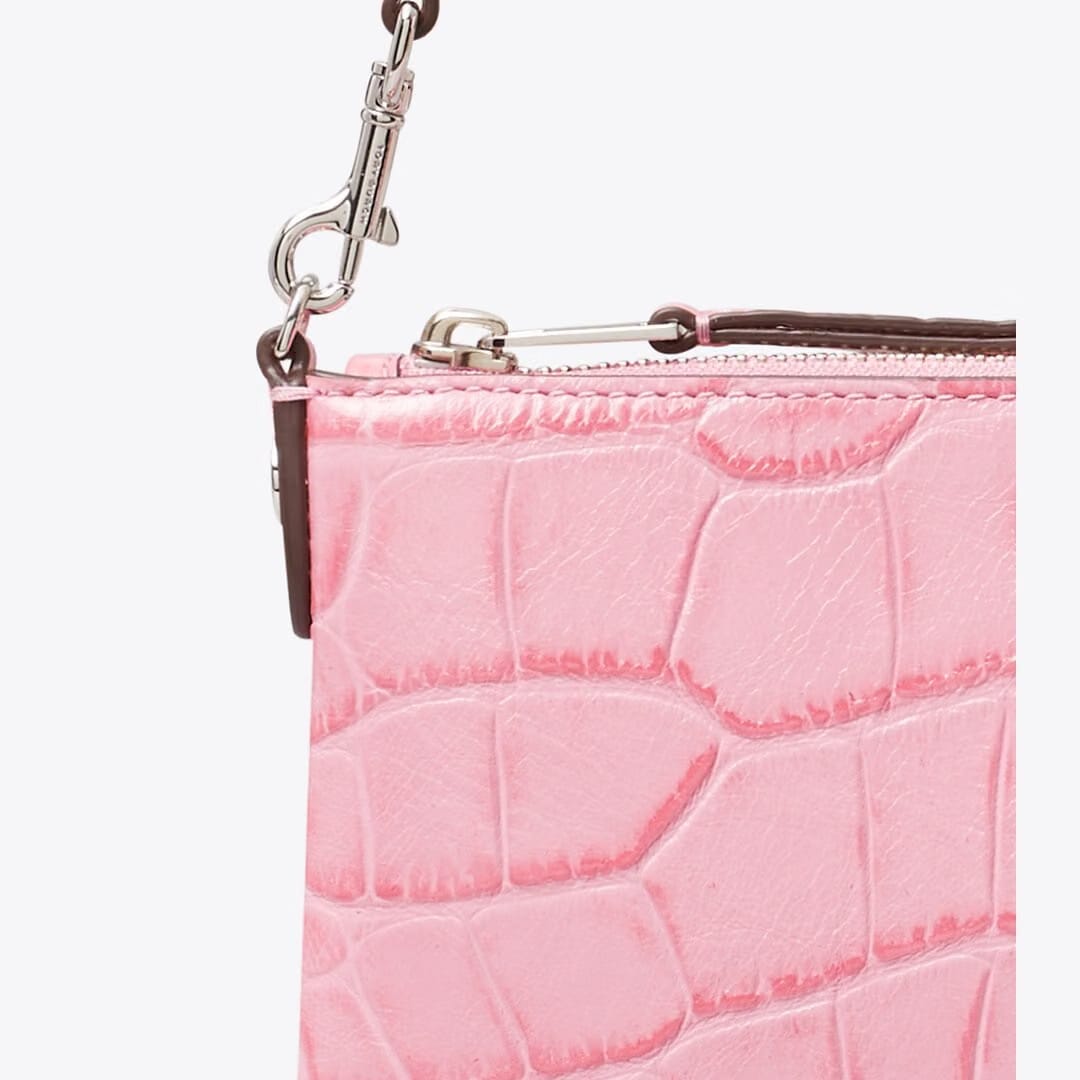 Tory Burch Croc-Embossed Pochette Rose Sunset