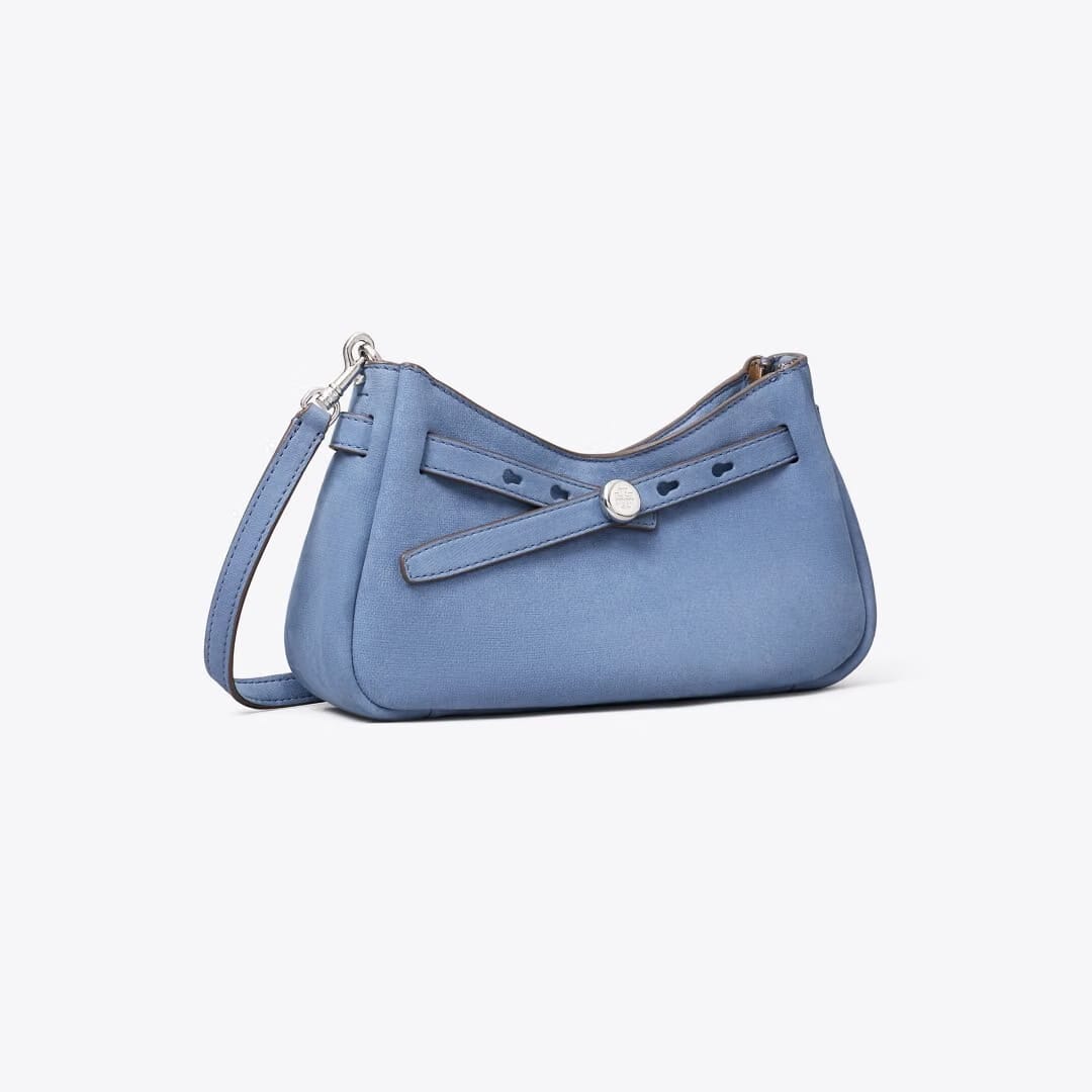 Tory Burch Romy Nubuck Zip-Top Crossbody Bag Soft Blue