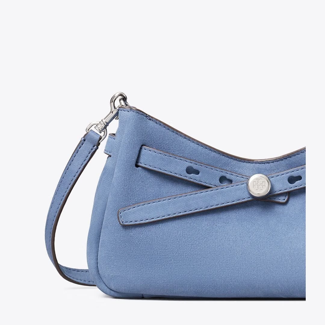 Tory Burch Romy Nubuck Zip-Top Crossbody Bag Soft Blue
