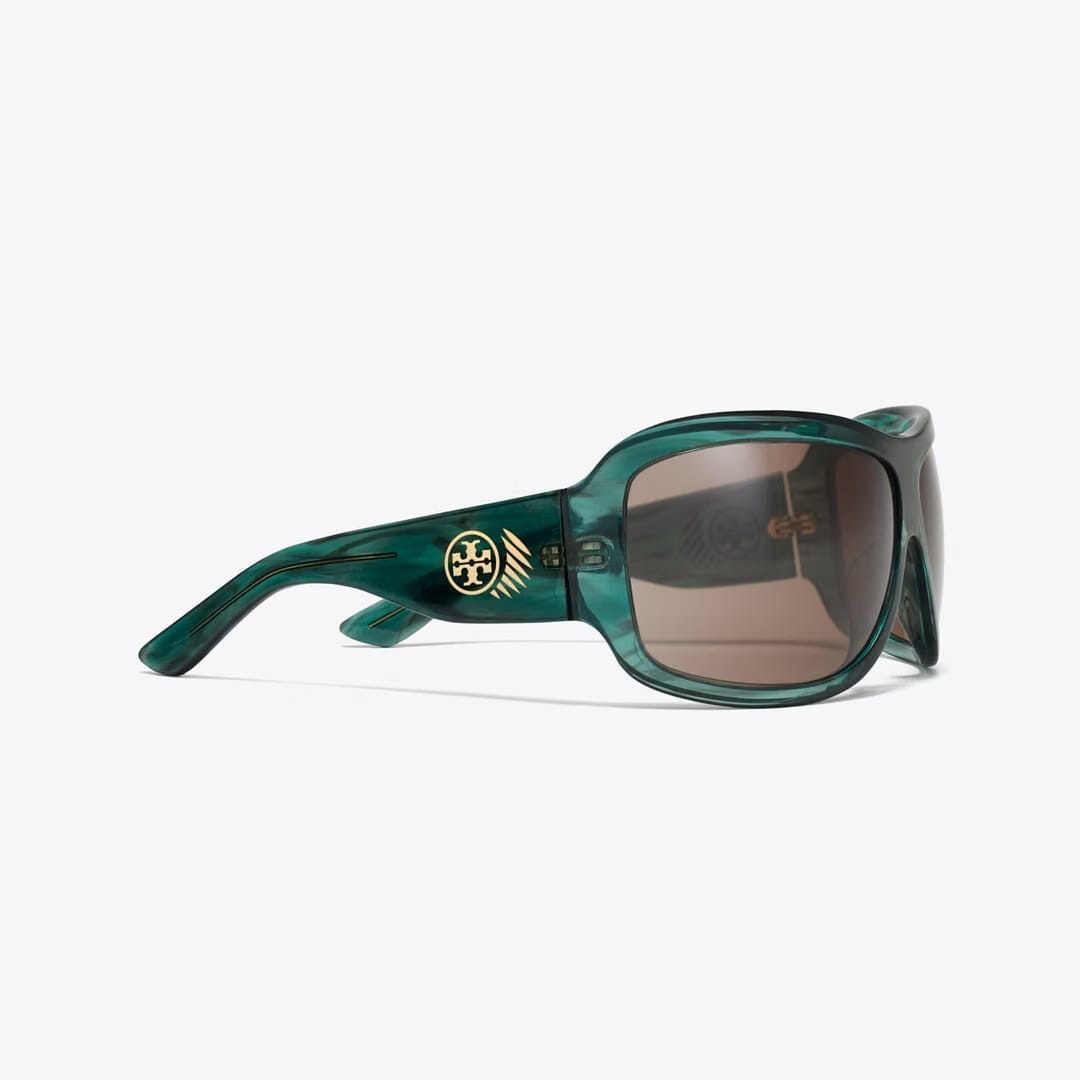 Tory Burch Runway Wrap Sunglasses STRIATED GREEN/BROWN
