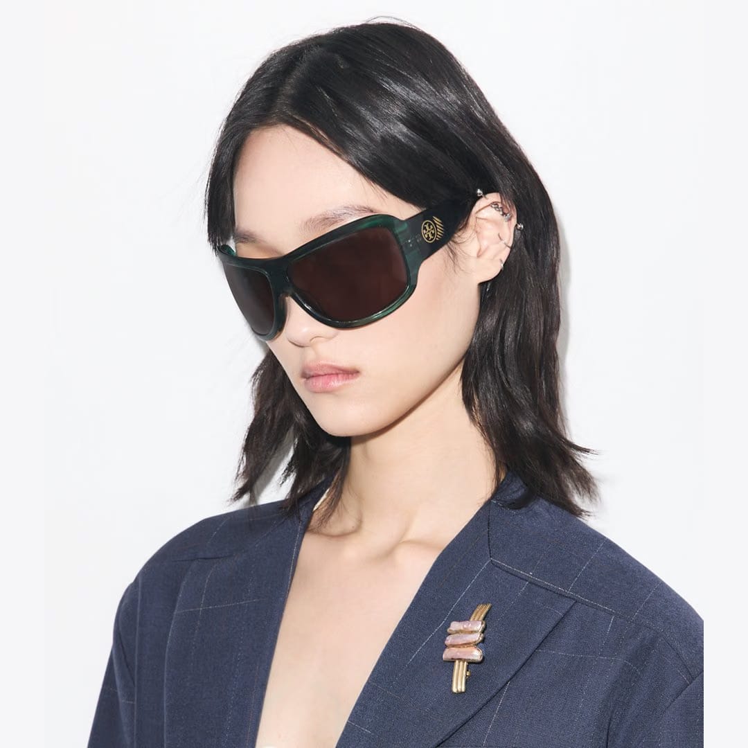 Tory Burch Runway Wrap Sunglasses STRIATED GREEN/BROWN