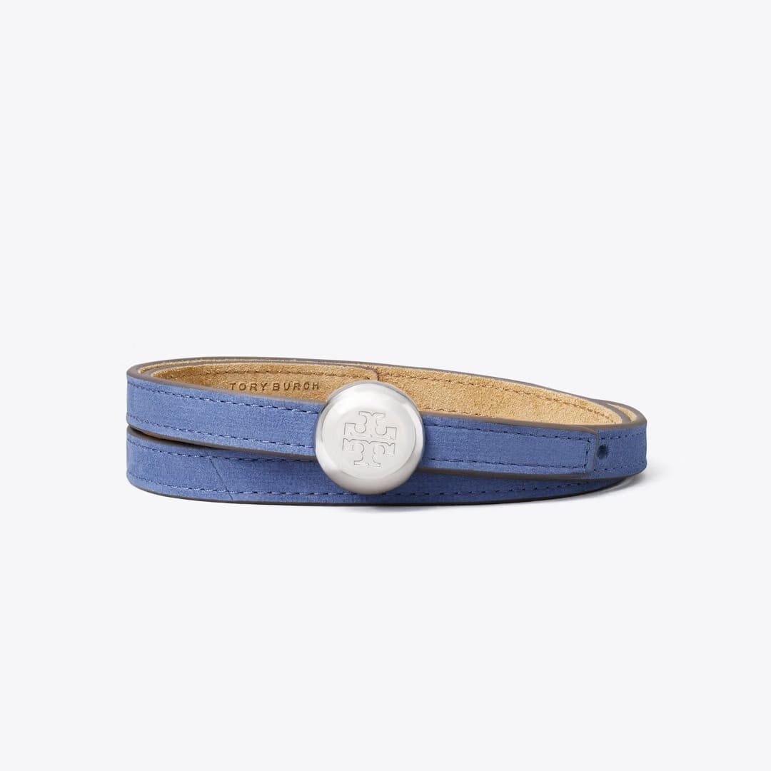 Tory Burch Romy Reversible Suede Belt Stone / Soft Blue / Silver