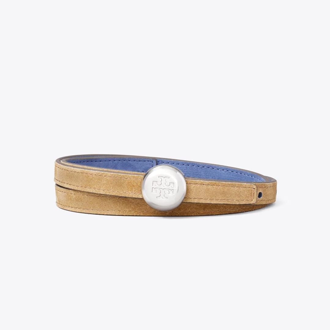 Tory Burch Romy Reversible Suede Belt Stone / Soft Blue / Silver