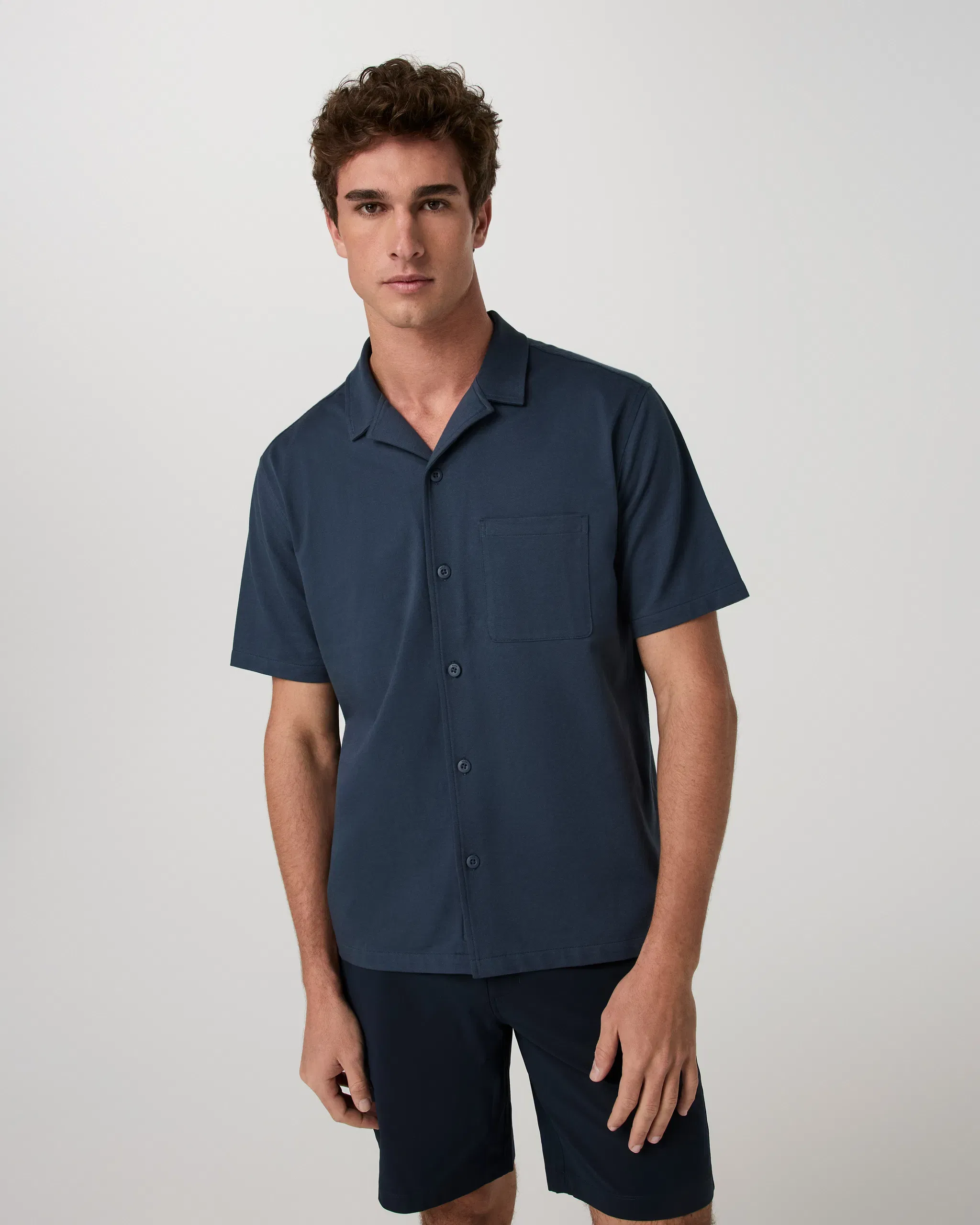 Vuori Short Sleeve Knit Oxford Camp Collar Button Down