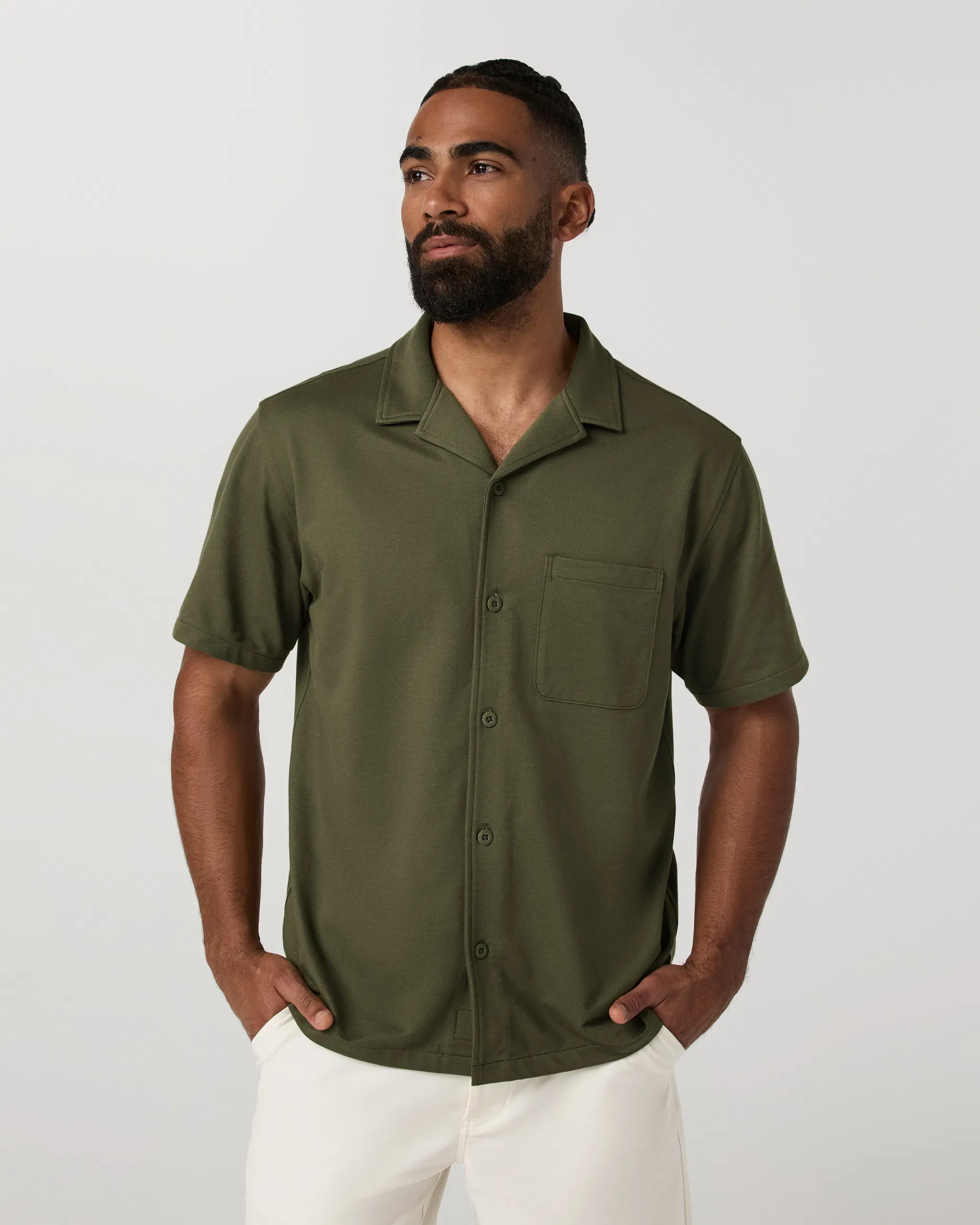 Vuori Short Sleeve Knit Oxford Camp Collar Button Down